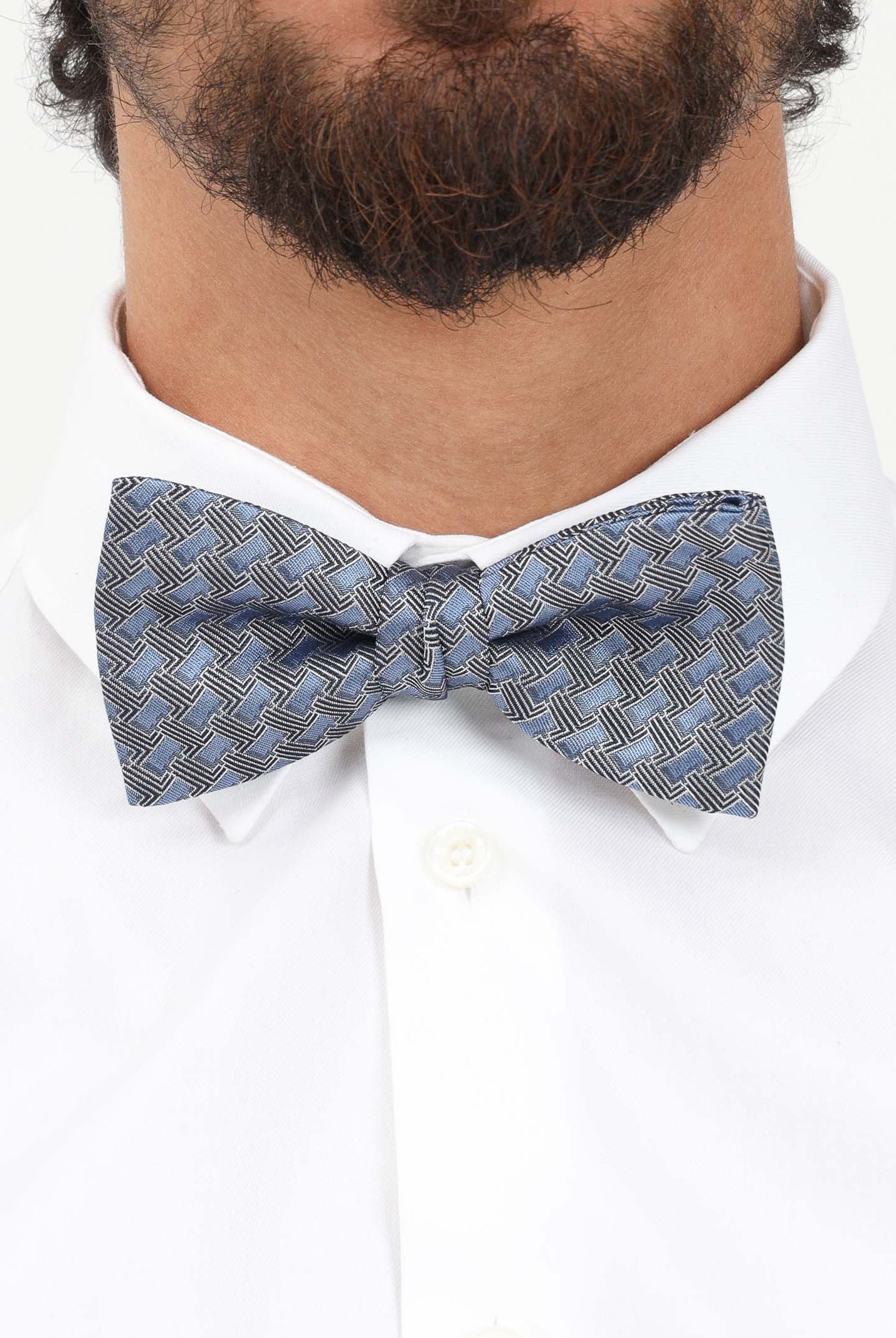 LANVIN Papillon in seta azzurro da uomo con micro monogramma L 2156/1P . LANVIN