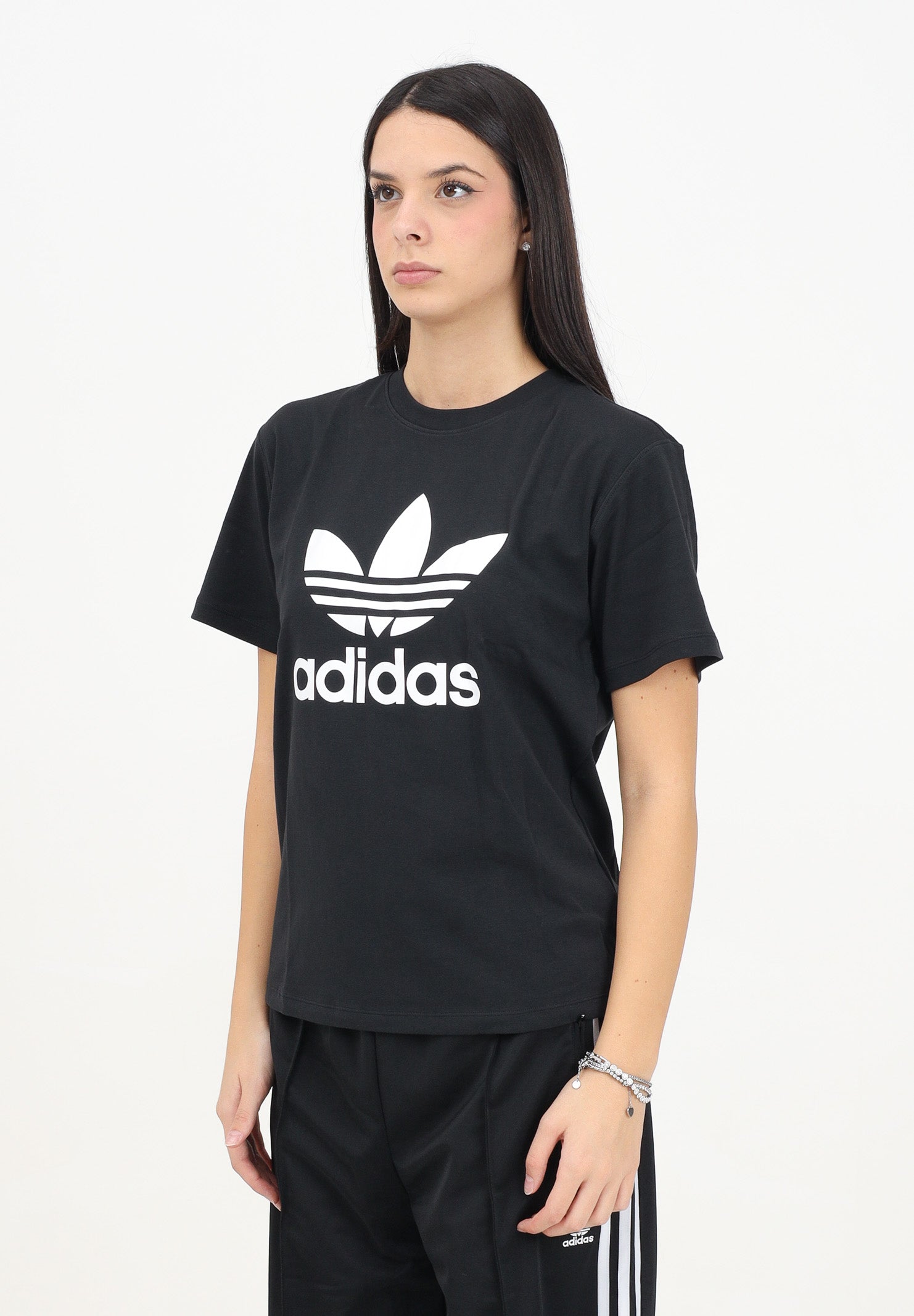 T-shirt a manica corta Trefoil nera da donna IR9533 . ADIDAS ORIGINALS