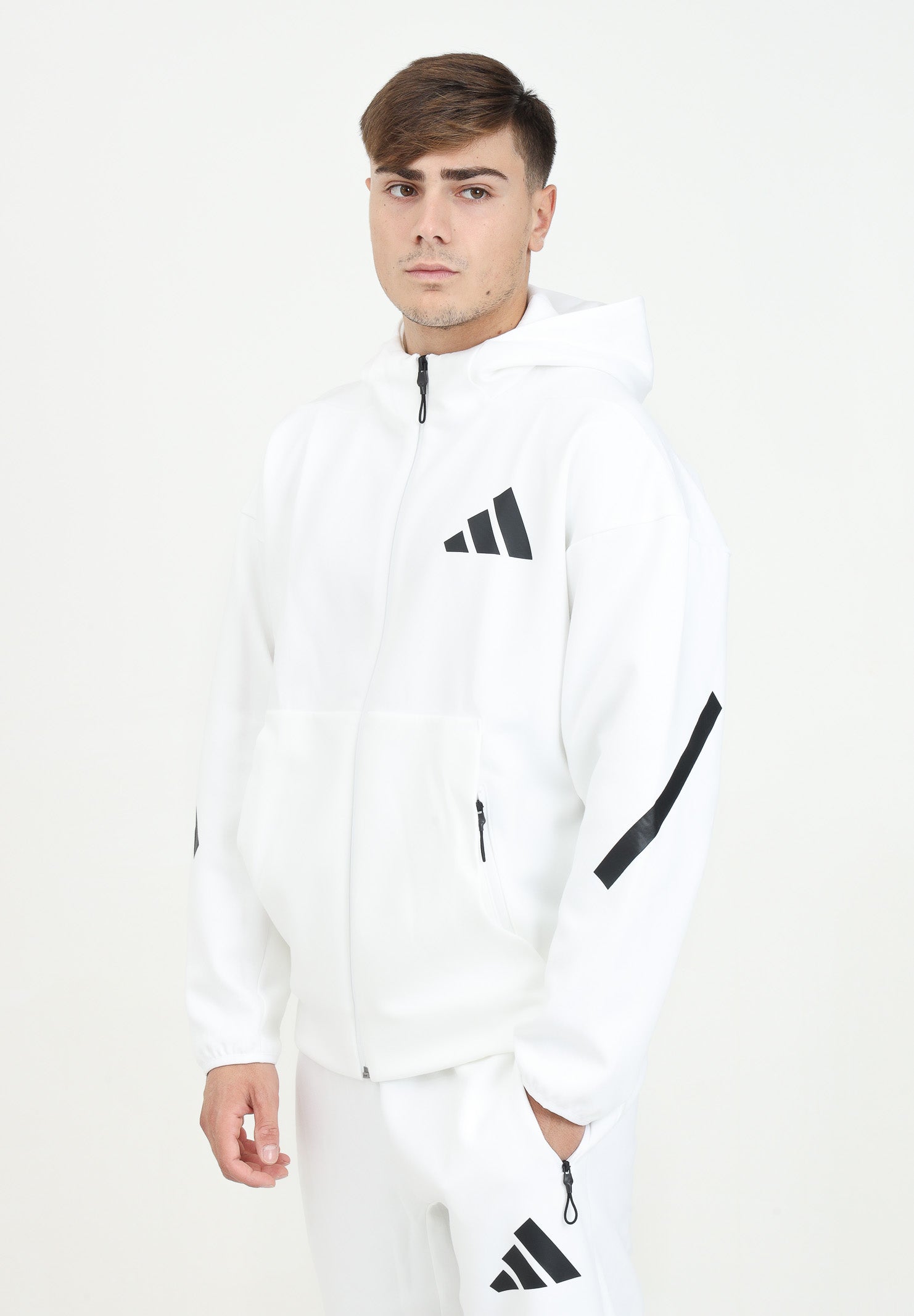 Felpa con zip New adidas Z.N.E. bianca da uomo JF2443 . ADIDAS PERFORMANCE