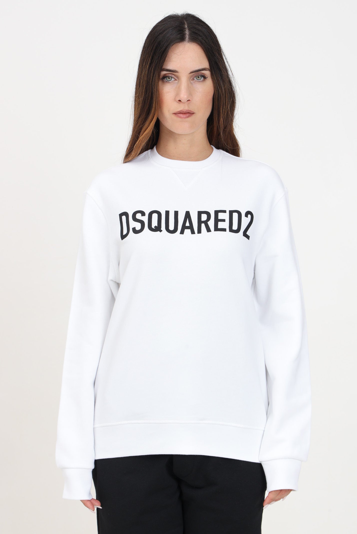 Felpa girocollo bianca per donna e bambina con stampa logo lettering DQ2009D0A4D DQ100 DSQUARED2