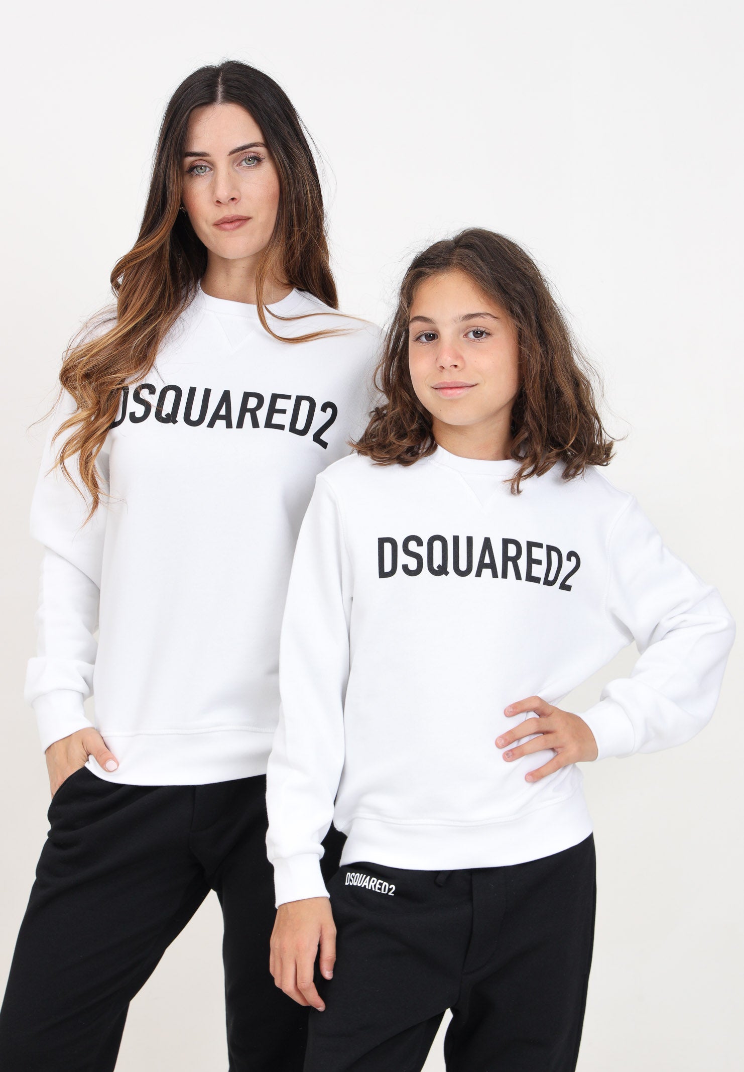 Felpa girocollo bianca per donna e bambina con stampa logo lettering DQ2009D0A4D DQ100 DSQUARED2
