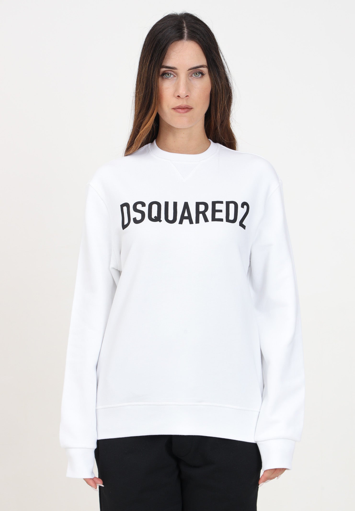 Felpa girocollo bianca per donna e bambina con stampa logo lettering DQ2009D0A4D DQ100 DSQUARED2