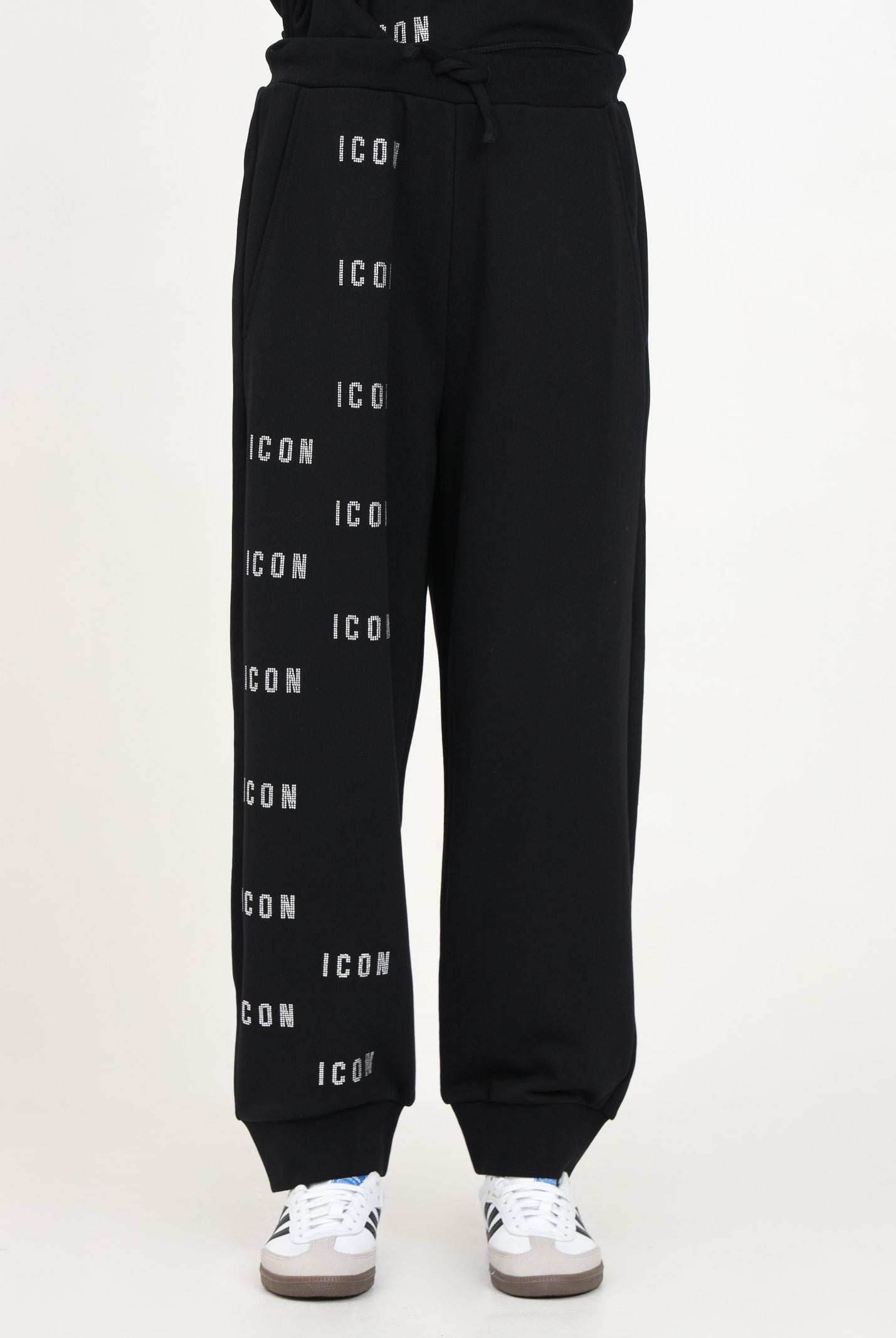 Pantalone sportivo nero per donna e bambina con stampa logo in strass DQ2681D009B DQ900 DSQUARED2