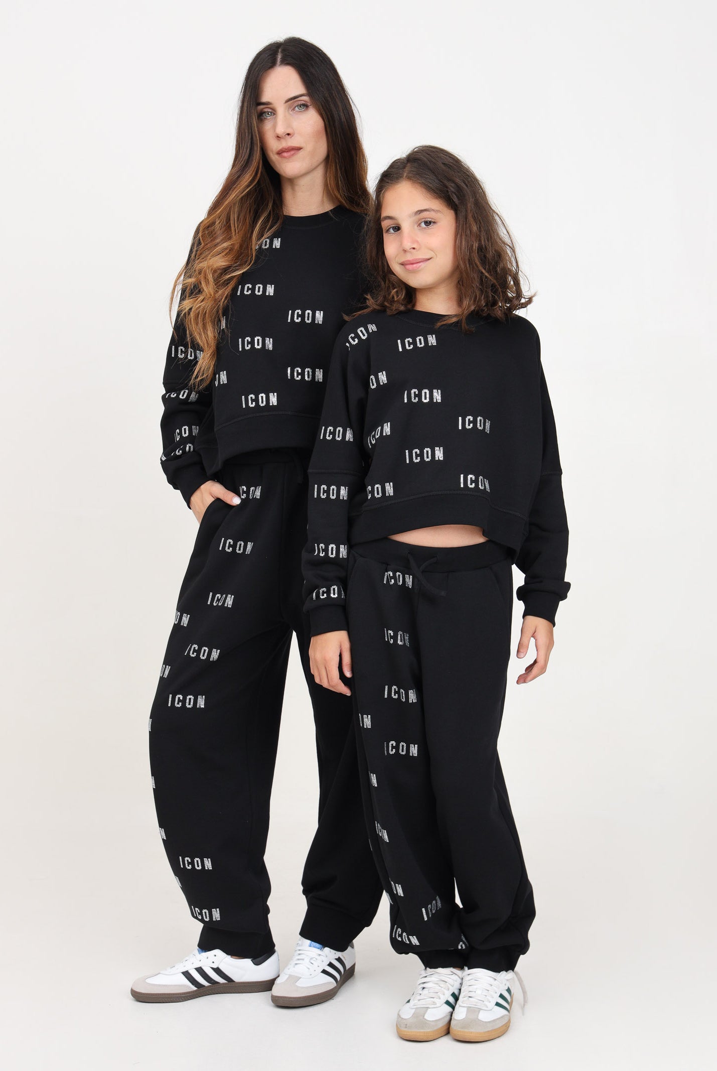 Pantalone sportivo nero per donna e bambina con stampa logo in strass DQ2681D009B DQ900 DSQUARED2