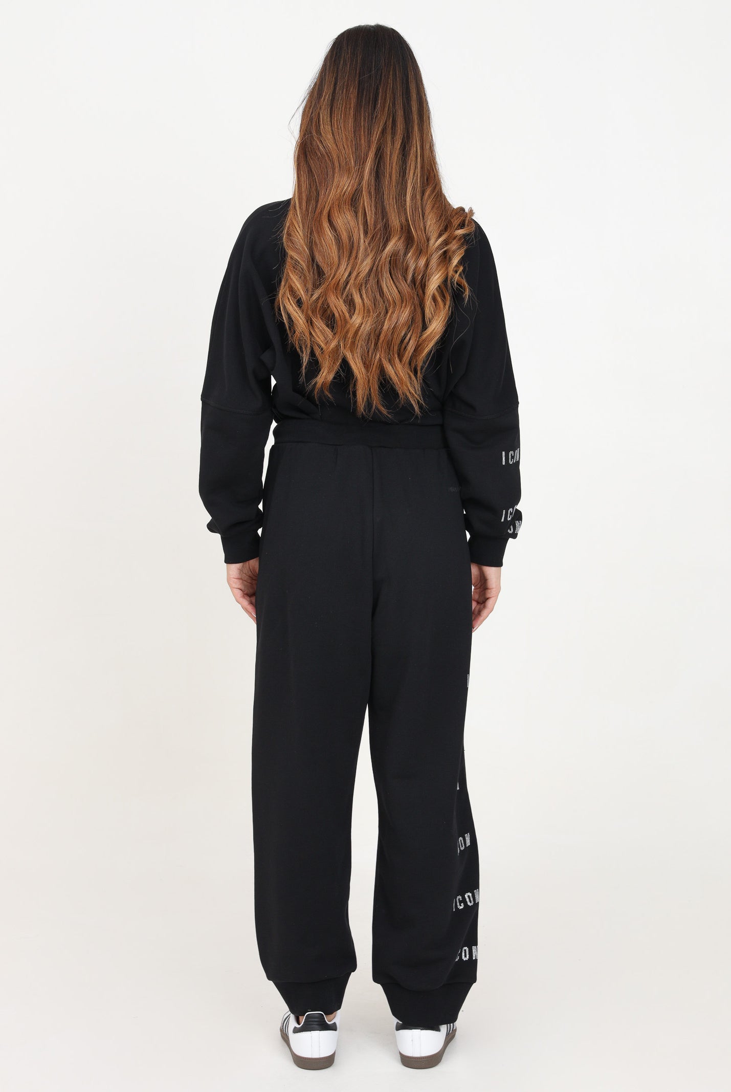 Pantalone sportivo nero per donna e bambina con stampa logo in strass DQ2681D009B DQ900 DSQUARED2