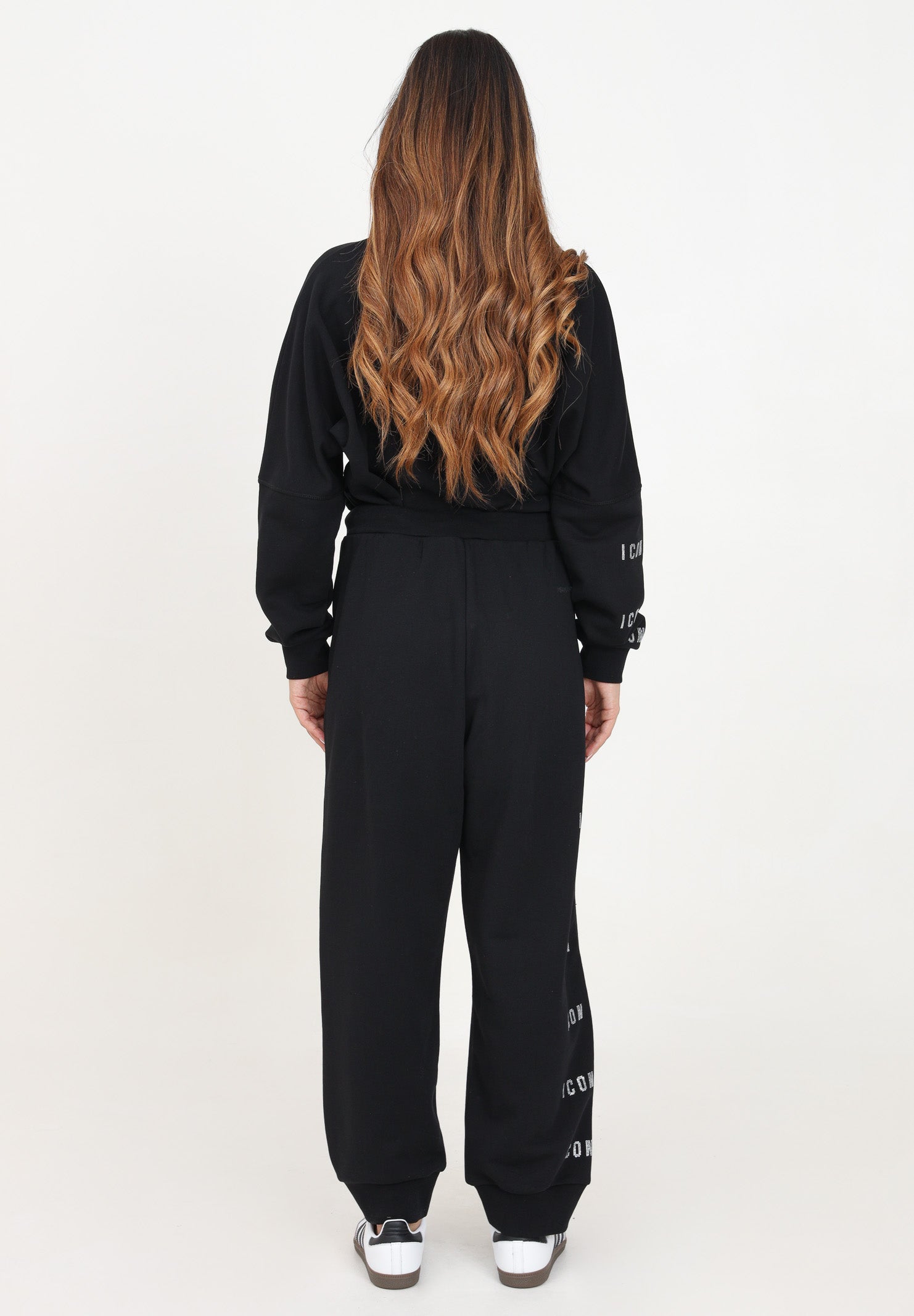 Pantalone sportivo nero per donna e bambina con stampa logo in strass DQ2681D009B DQ900 DSQUARED2