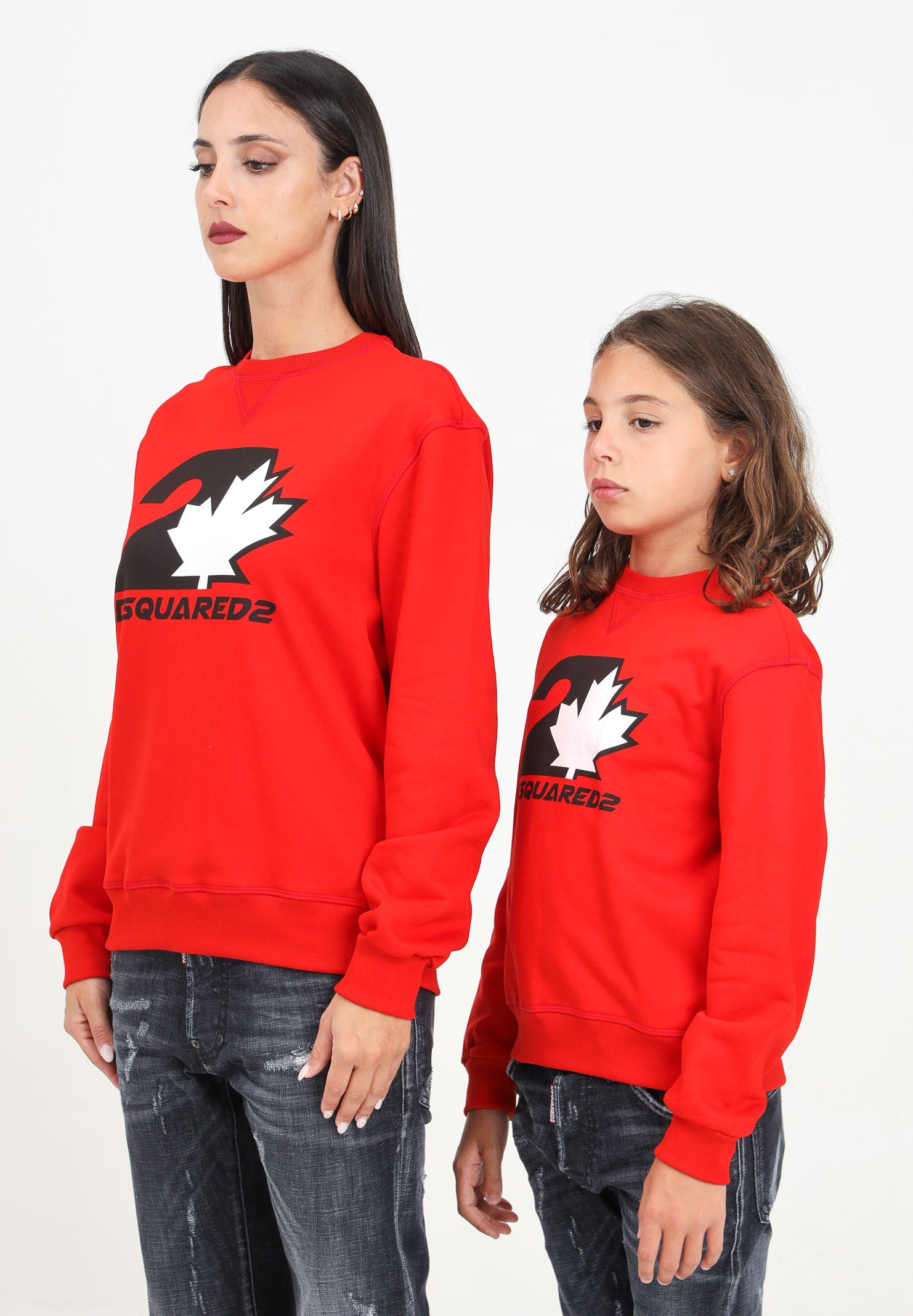 Felpa girocollo rossa per donna e bambina con stampa logo DQ2469D0094 DQ453 DSQUARED2