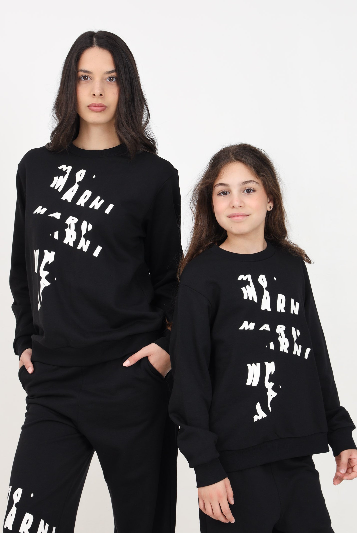 Felpa girocollo nera per donna e bambina con stampa M01224M00RE 0M900 MARNI