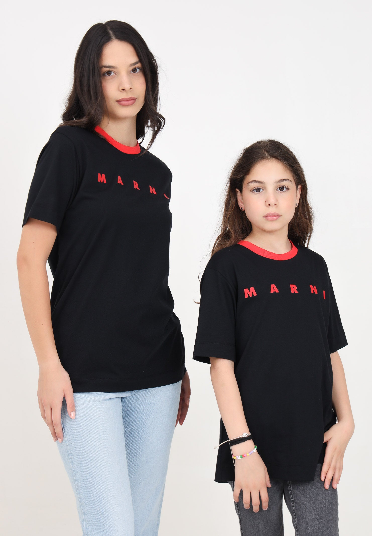 T-shirt a manica corta nera per donna e bambina con stampa logo M01228M00L9 0M900 MARNI