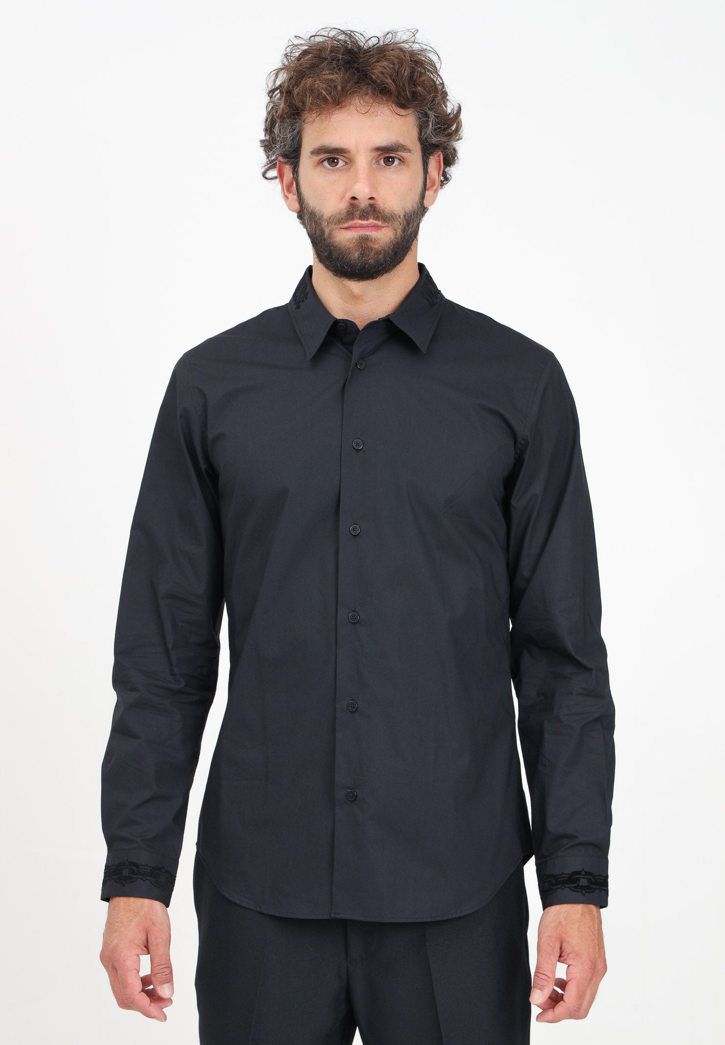Camicia elegante nera da uomo con logo in stile gotico 77GALYS5CN002 899 VERSACE JEANS COUTURE