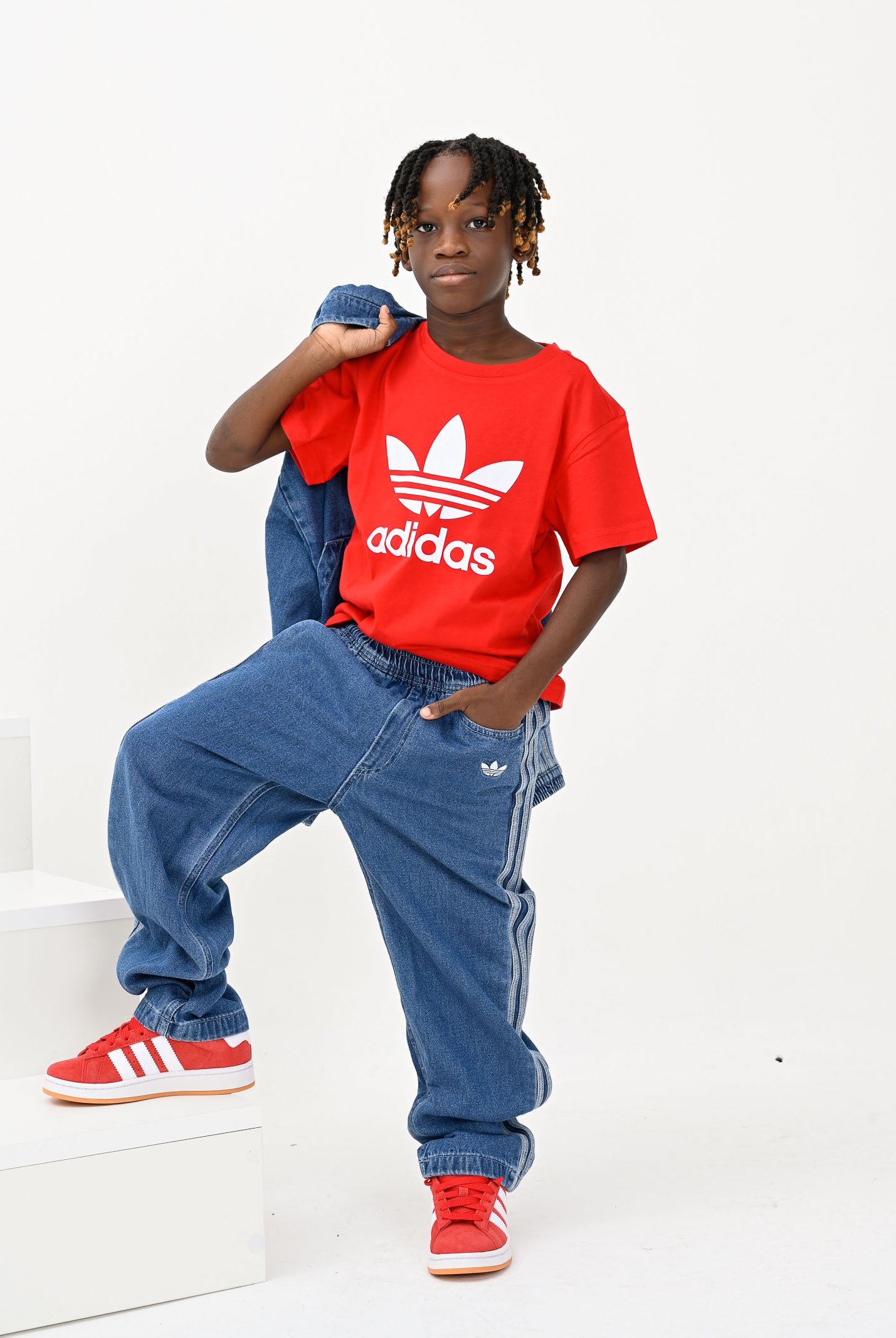 ADIDAS ORIGINALS T-shirt a manica corta TREFOIL rossa per bambino e bambina IY7423 . ADIDAS ORIGINALS