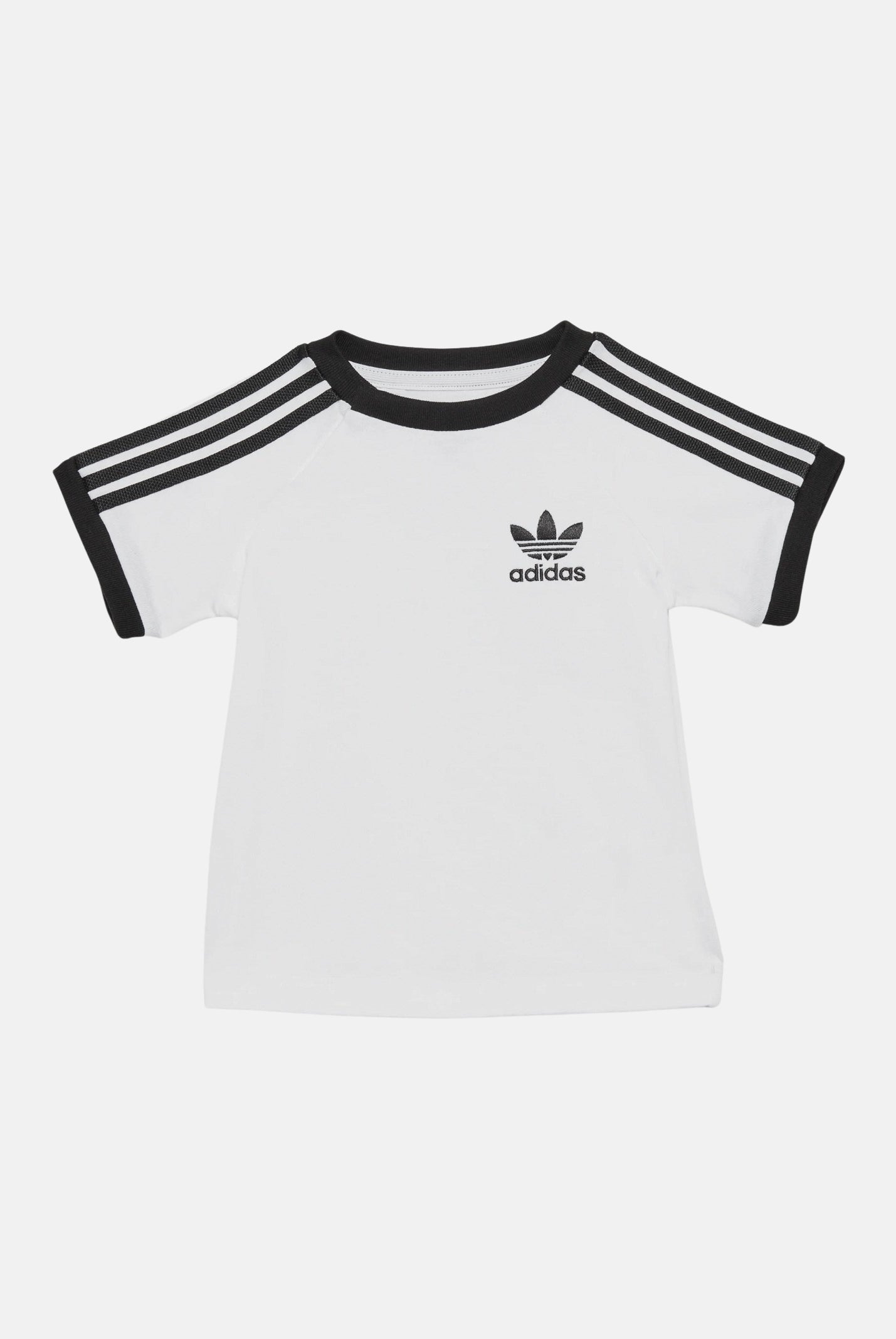 ADIDAS ORIGINALS T-shirt a manica corta 3 Stripes bianca e nera da neonato JE0519 . ADIDAS ORIGINALS