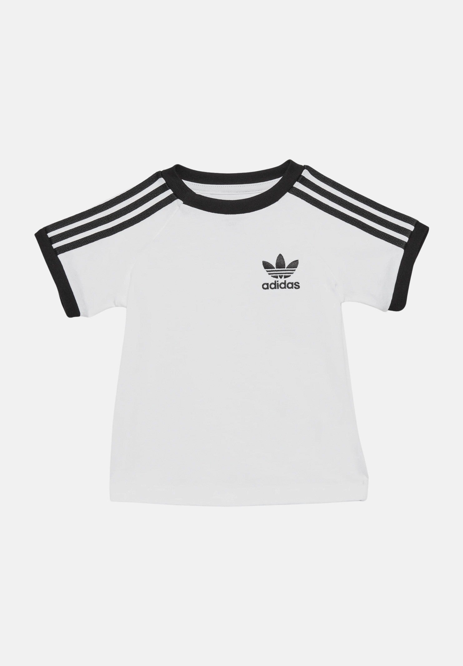 ADIDAS ORIGINALS T-shirt a manica corta 3 Stripes bianca e nera da neonato JE0519 . ADIDAS ORIGINALS