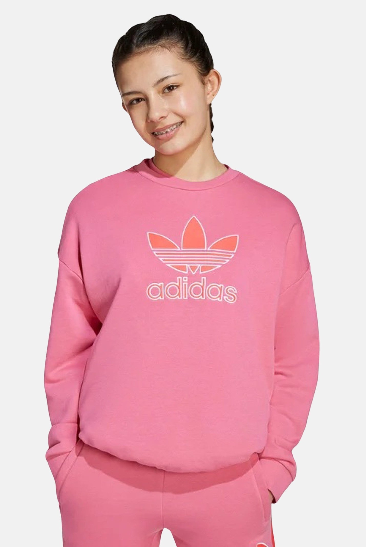 ADIDAS ORIGINALS Felpa con cappuccio Trefoil rosa da bambina JV8571 . ADIDAS ORIGINALS