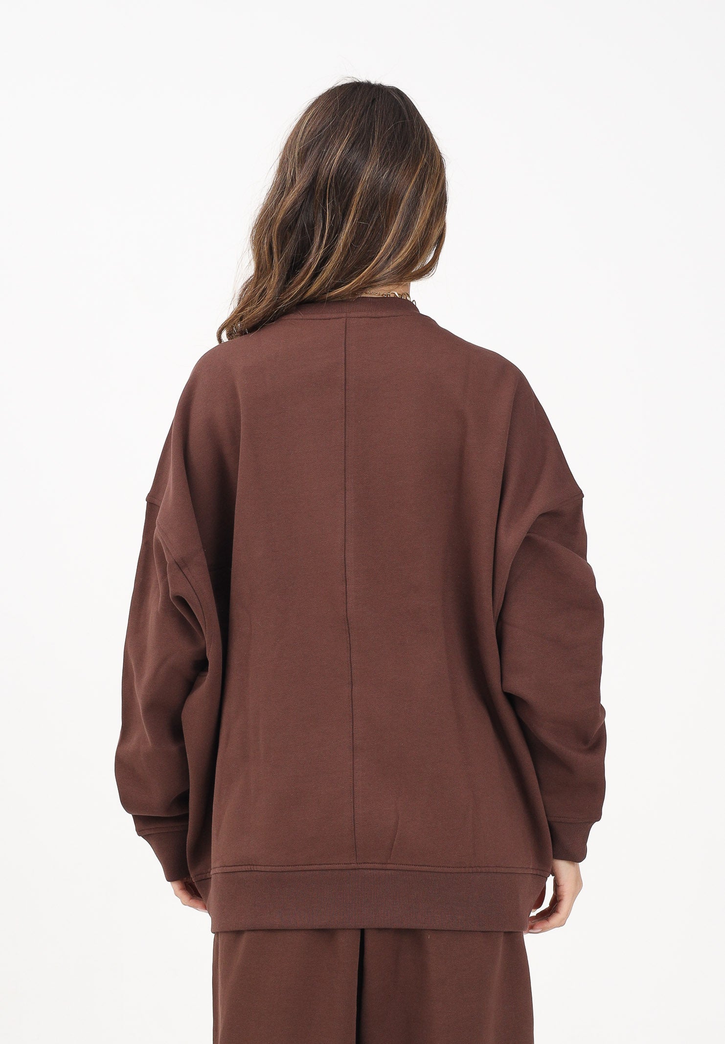 ADIDAS ORIGINALS Felpa girocollo Essentials Linear Oversized Crew marrone da donna JW1018 . ADIDAS ORIGINALS