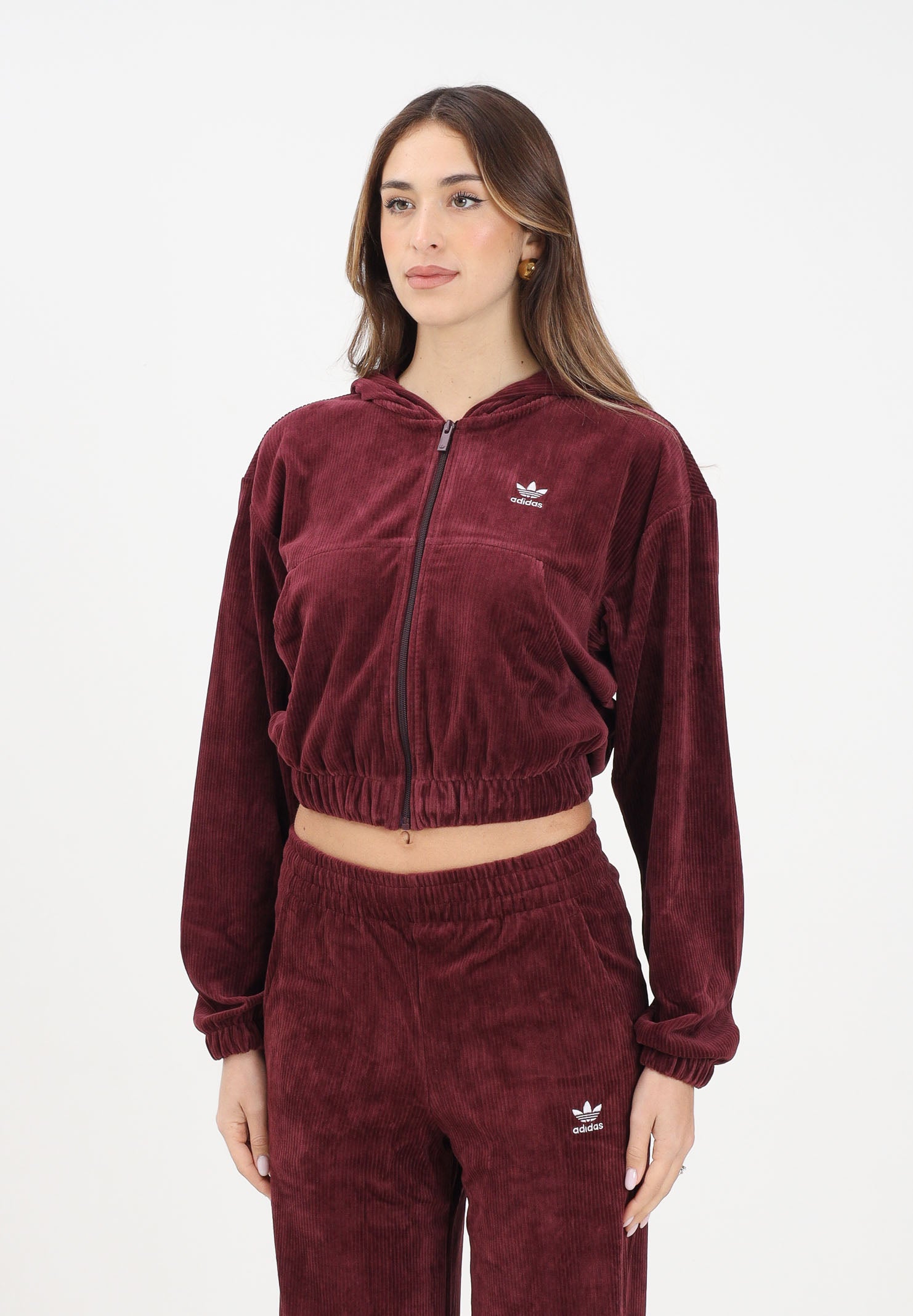 ADIDAS ORIGINALS Felpa con zip Essentials Chenile bordeaux da donna KE1119 . ADIDAS ORIGINALS