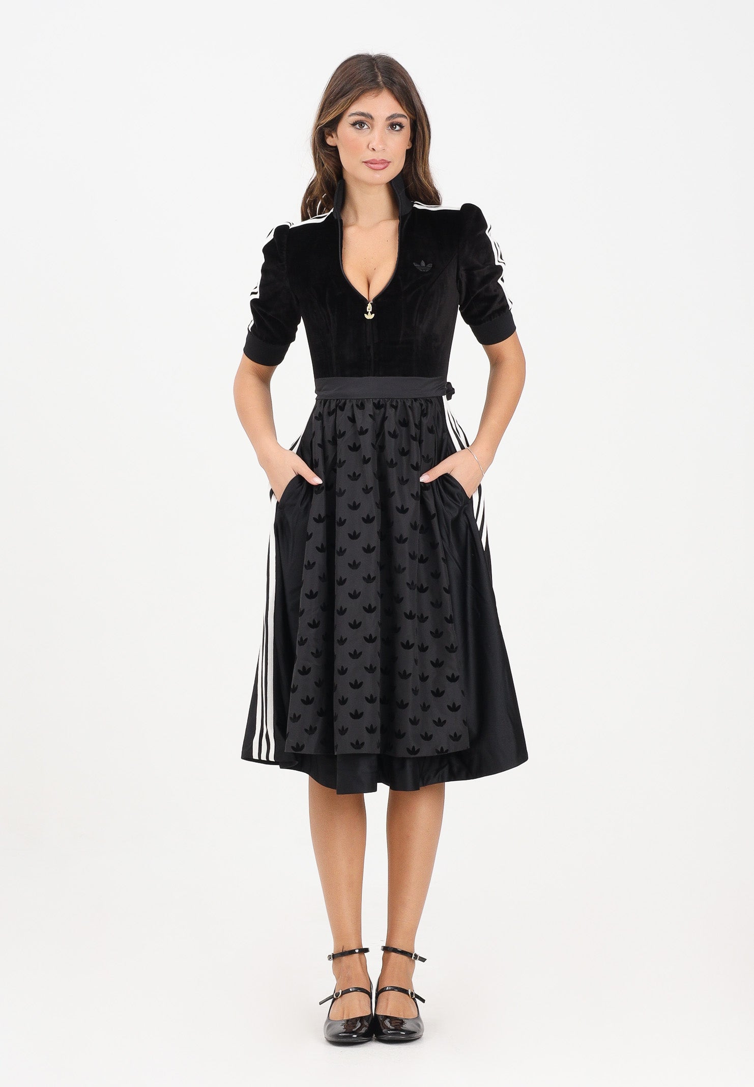 ADIDAS ORIGINALS Abito midi DIRNDL nero da donna KF2302 . ADIDAS ORIGINALS