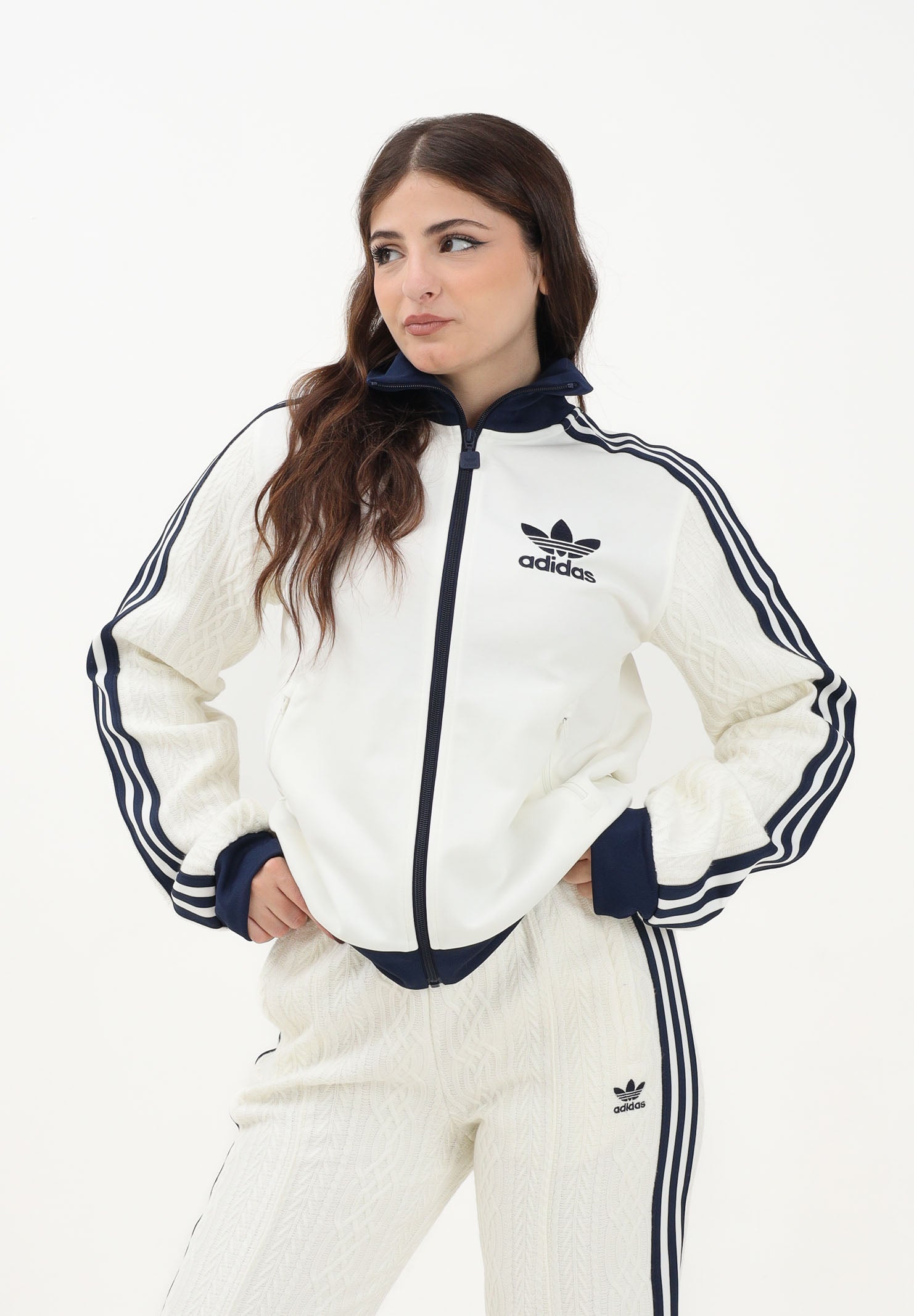 ADIDAS ORIGINALS Felpa con zip Knit Classic panna da donna KS7800 . ADIDAS ORIGINALS