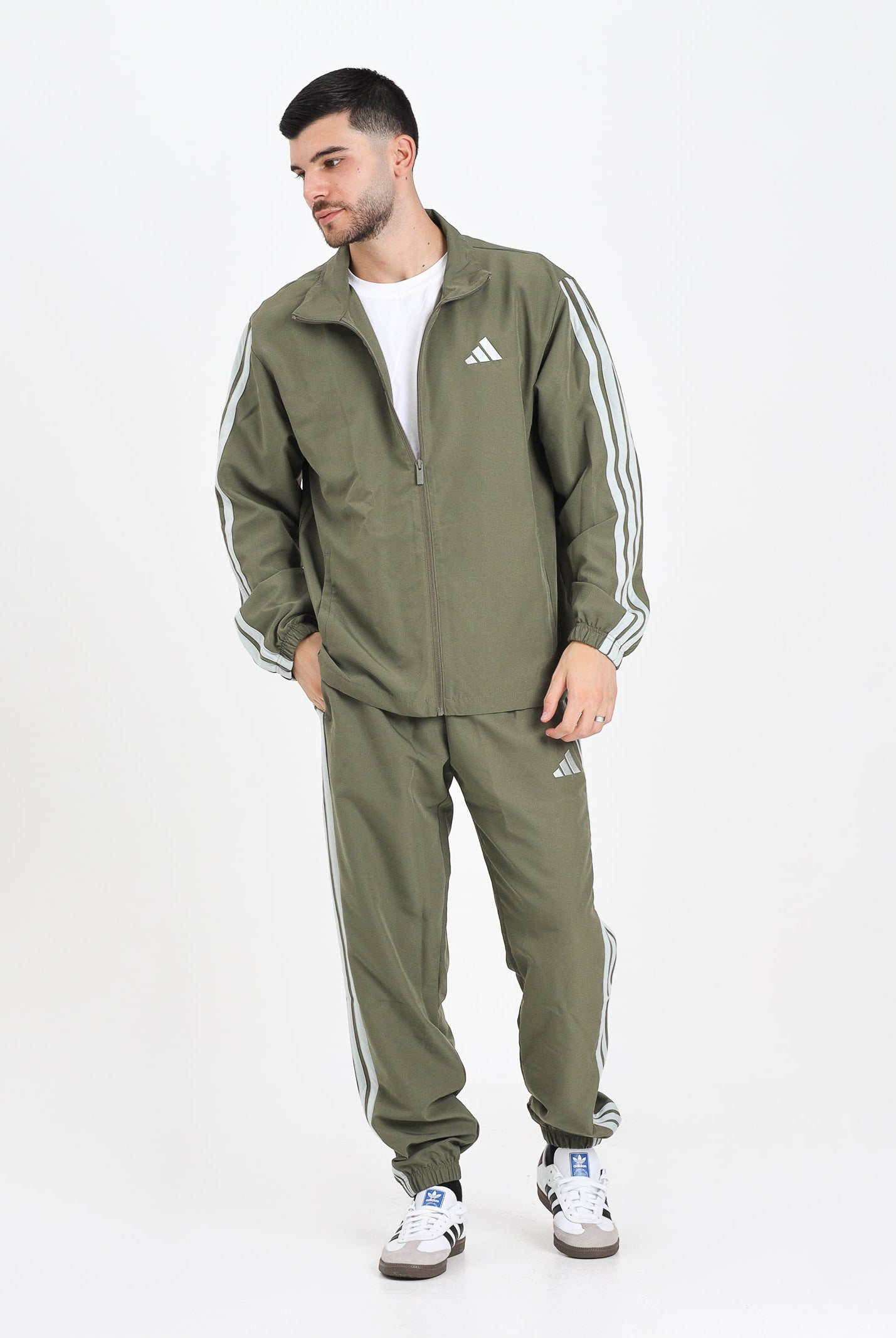 ADIDAS PERFORMANCE Tuta Sportswear Basic 3-Stripes Woven verde da uomo JI8850 . ADIDAS PERFORMANCE