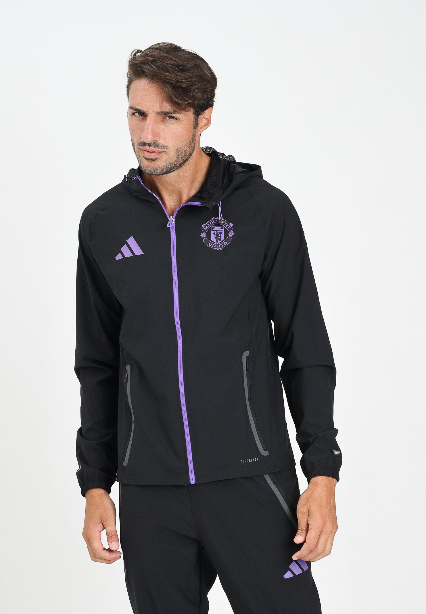 ADIDAS ORIGINALS Felpa con zip Manchester United Tiro 25 Competition Vis nera da uomo JV5351 . ADIDAS PERFORMANCE