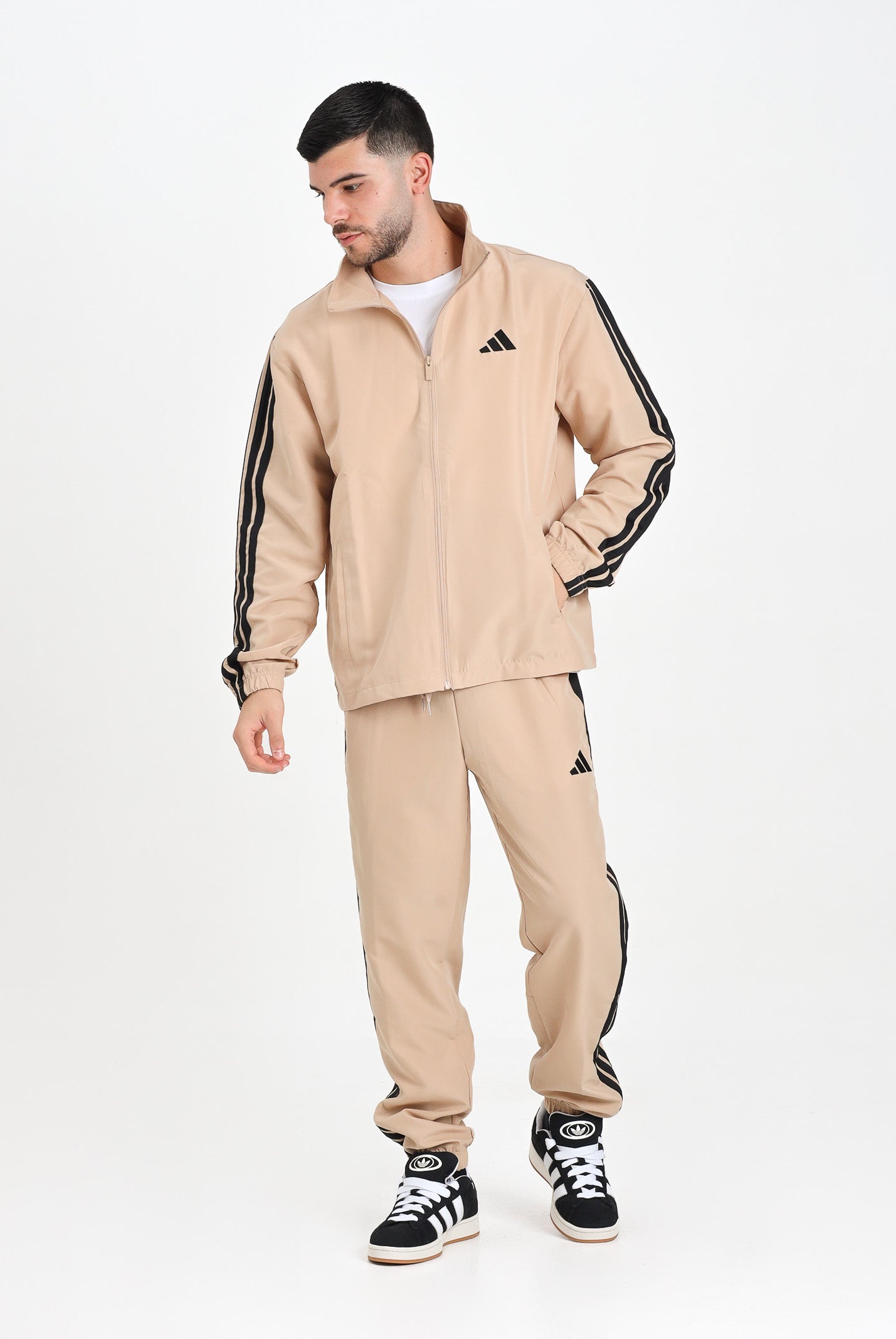 ADIDAS PERFORMANCE Tuta Sportswear Basic 3-Stripes Woven beige da uomo JX3149 . ADIDAS PERFORMANCE