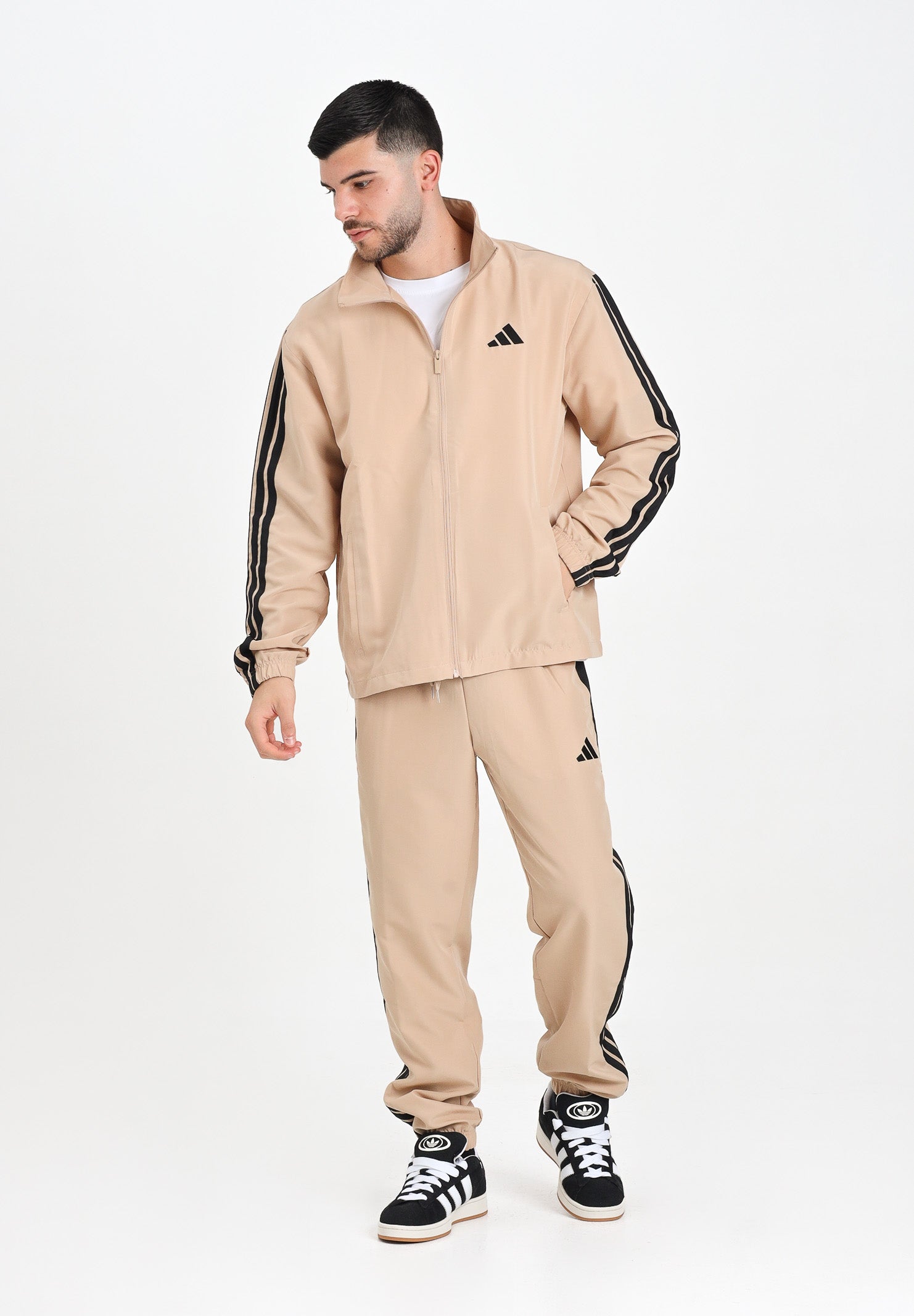 ADIDAS PERFORMANCE Tuta Sportswear Basic 3-Stripes Woven beige da uomo JX3149 . ADIDAS PERFORMANCE