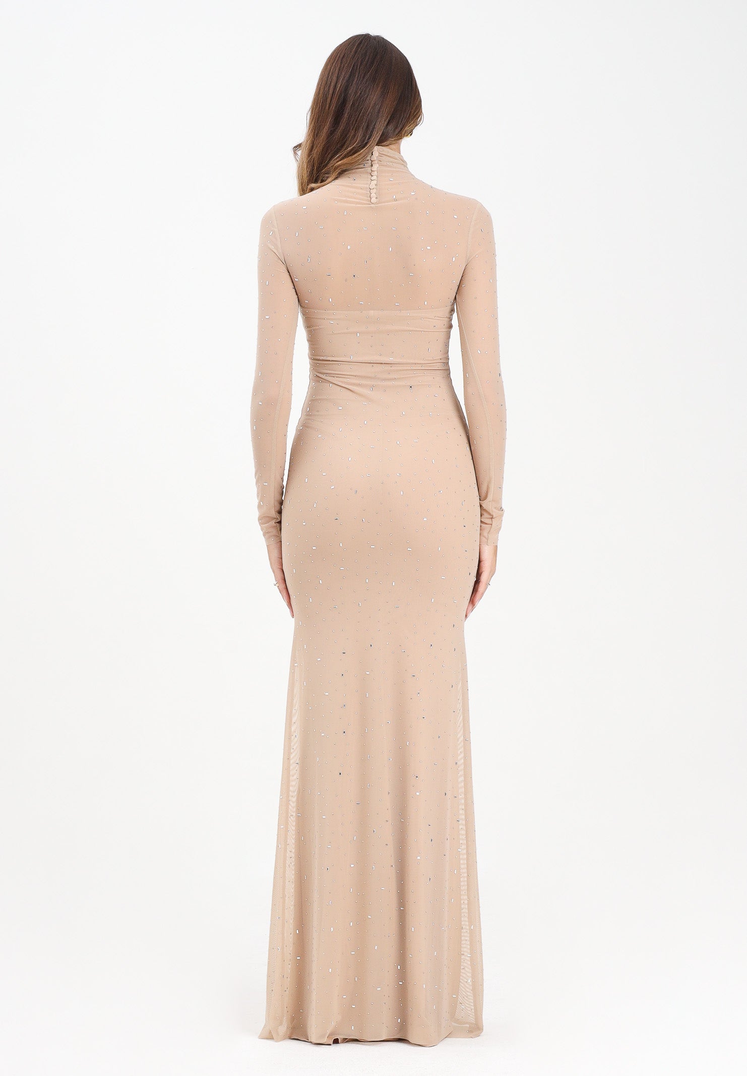 ALMA SANCHEZ Abito lungo Acoro nude da donna con strass all-over AS2526010RT 063 ALMA SANCHEZ