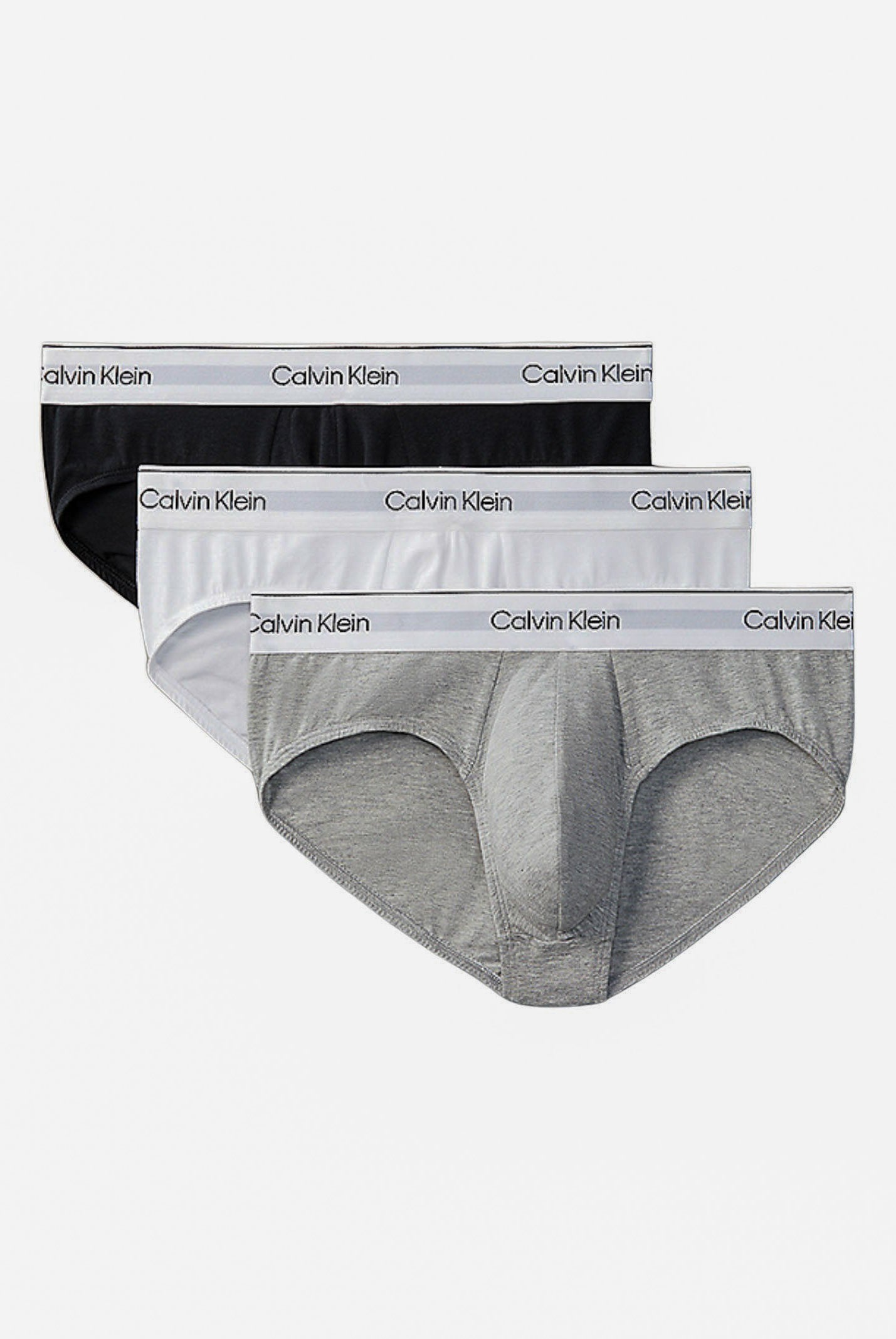 CALVIN KLEIN Set composto da tre slip bianco, nero e grigio da uomo con vita elastica logata 000NB3962A MP1 CALVIN KLEIN