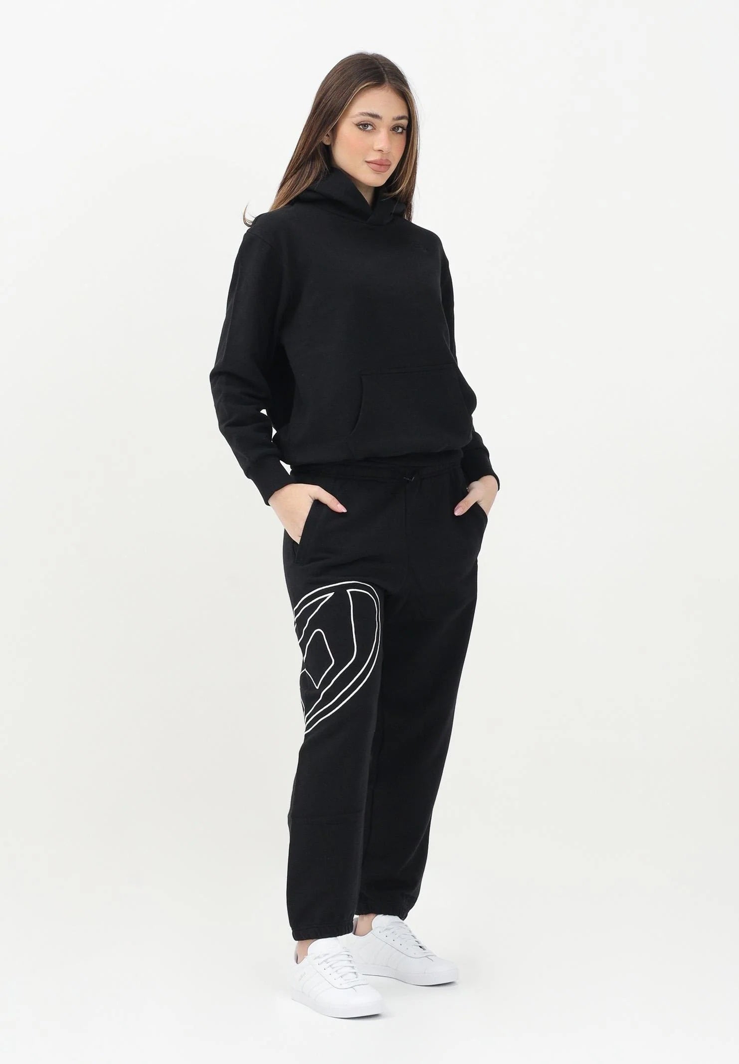 DIESEL Pantalone sportivo nero per donna, ragazzi e bambini con maxi logo Oval D J022720GYCJ K900 DIESEL