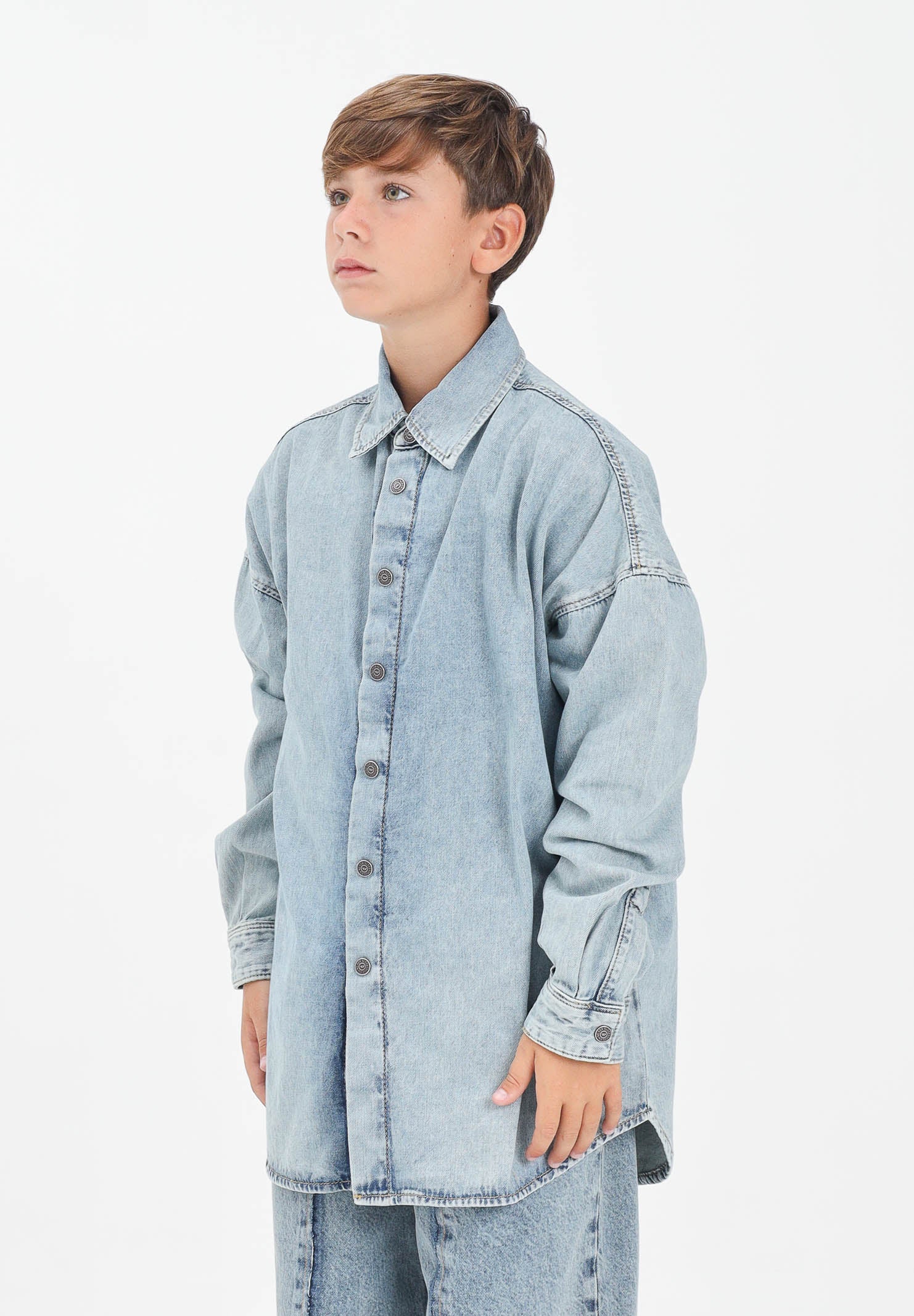 DIESEL Camicia a manica lunga in denim chiaro per donna, ragazzi e bambini con maxi logo Oval D J02307KXBPS K01 DIESEL