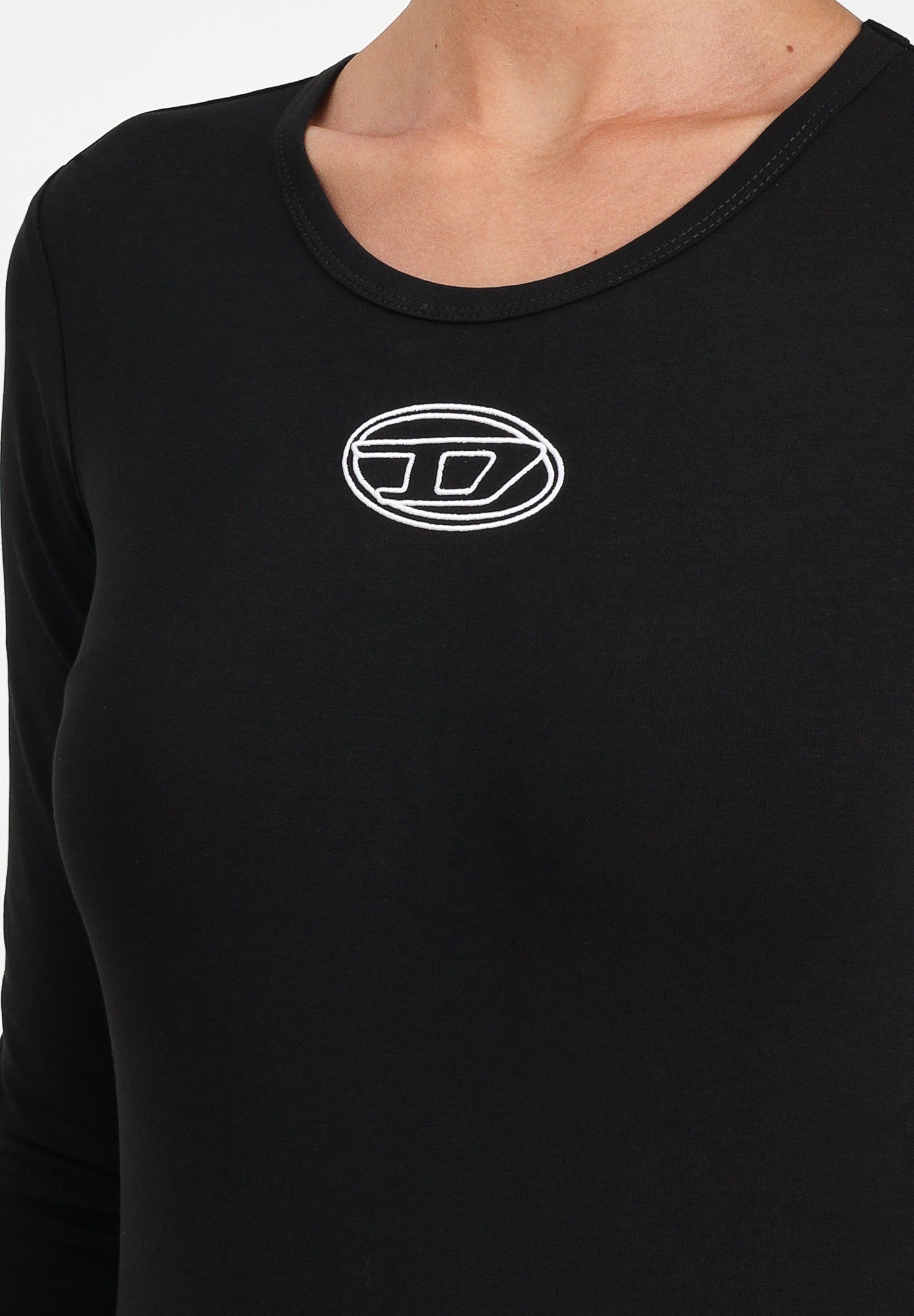 DIESEL Body a manica lunga nero per donna e ragazze con logo Oval D J024330AFAA K900 DIESEL