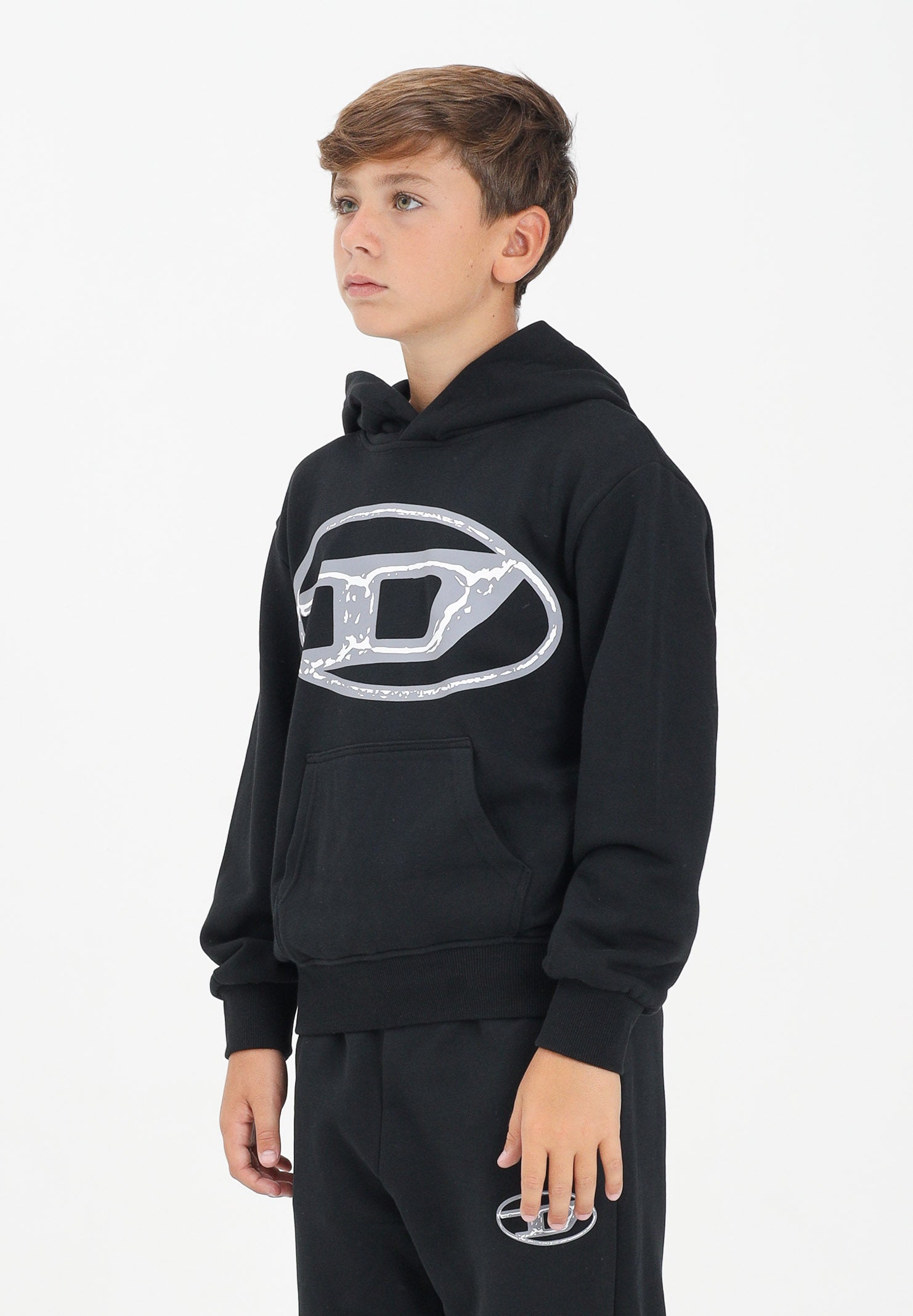 DIESEL Felpa con cappuccio nera per donna, ragazzi e bambini con maxi logo Oval D J02487KYAQK K900 DIESEL
