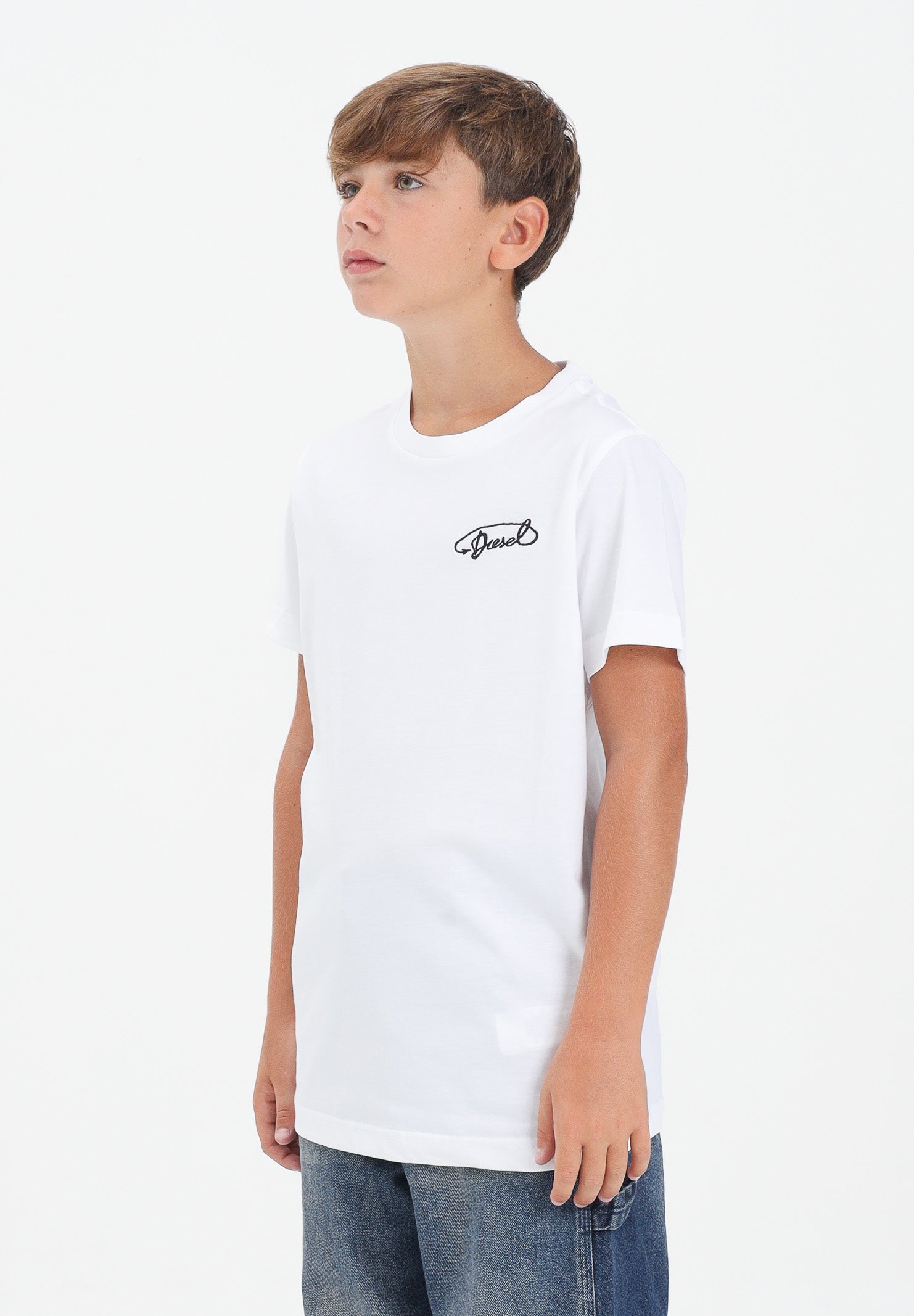 DIESEL T-shirt a manica corta bianca per donna, ragazzi e bambini con logo Diesel J025260CATM K100 DIESEL