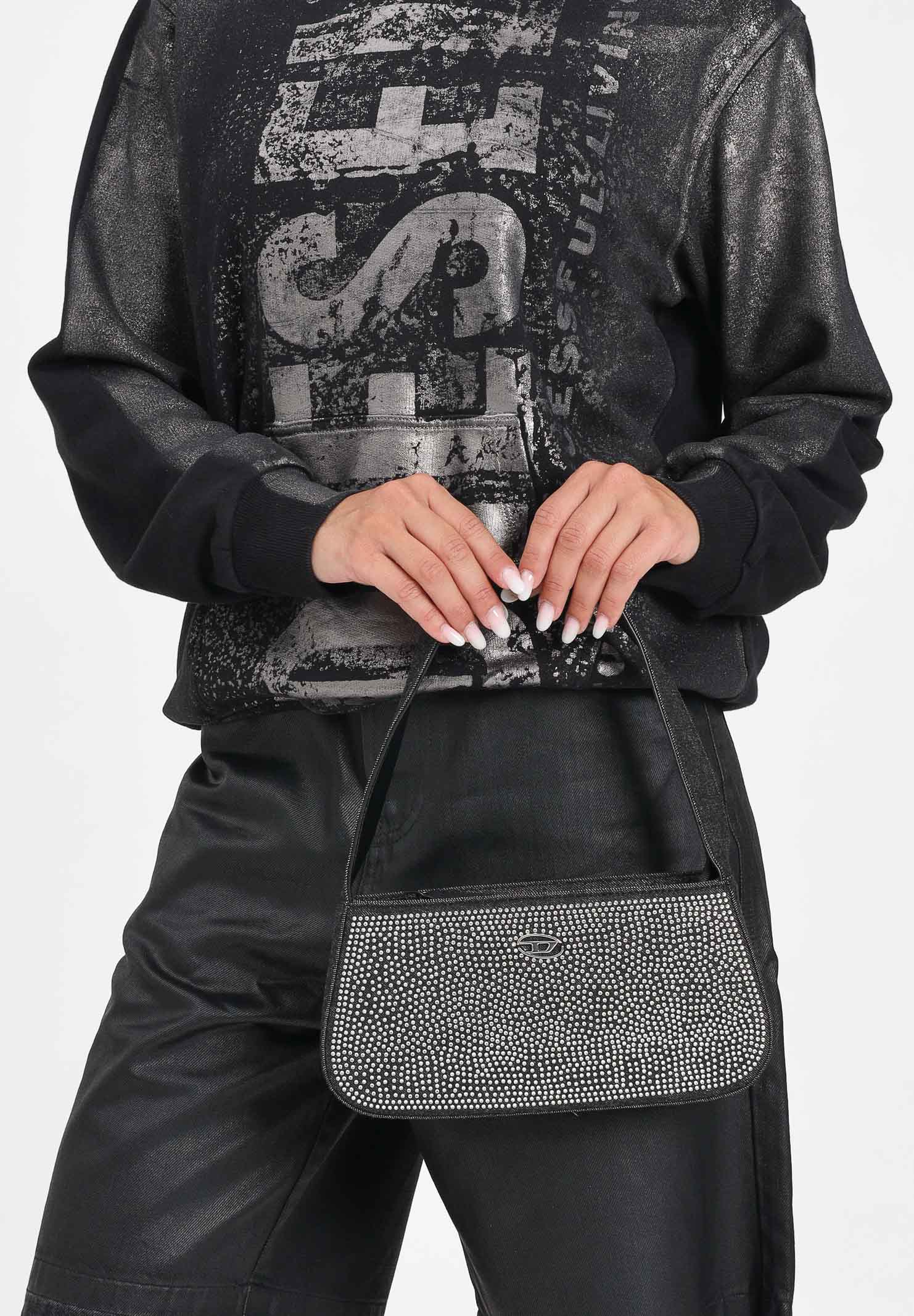 DIESEL Borsa WJULIE in denim nero da donna con strass applicati J02530KXBRM K02 DIESEL