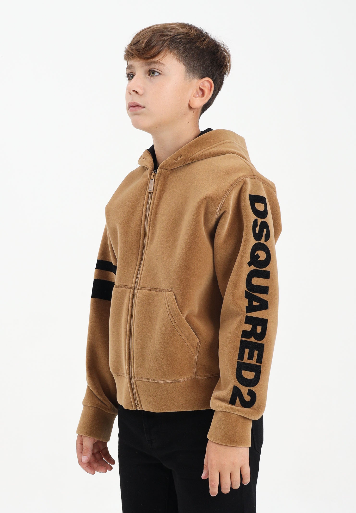 DSQUARED2 Felpa con zip beige per donna, ragazzi e bambini in neoprene floccato DQ3001D0AF8 DQ721 DSQUARED2