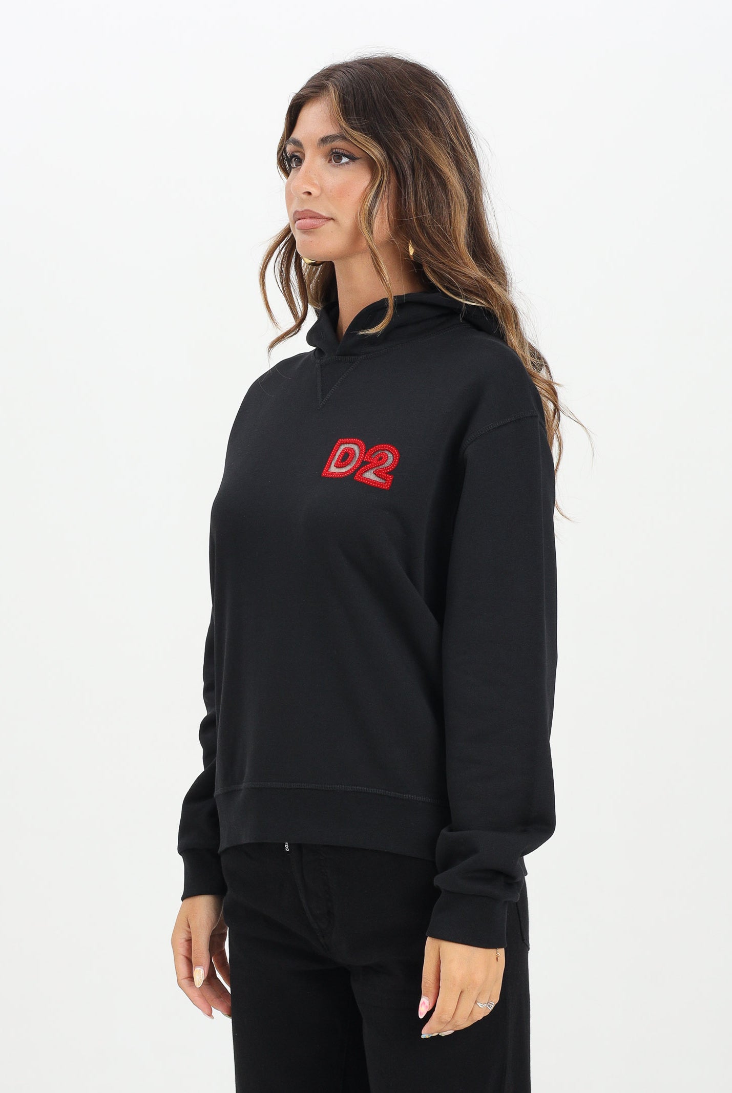 DSQUARED2 Felpa con cappuccio nera per donna, ragazzi e bambini con logo Beads DQ3016D009B DQ900 DSQUARED2