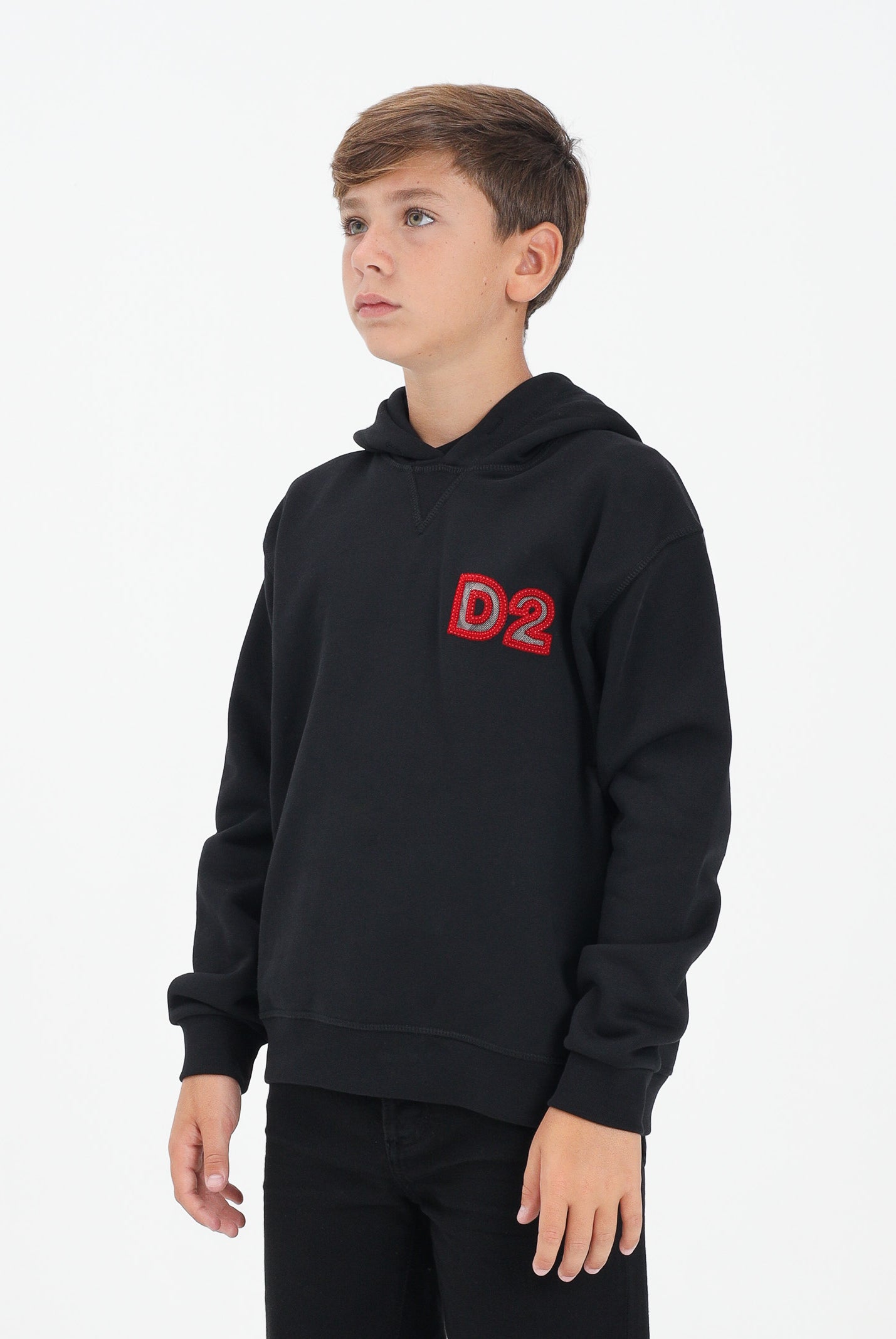 DSQUARED2 Felpa con cappuccio nera per donna, ragazzi e bambini con logo Beads DQ3016D009B DQ900 DSQUARED2