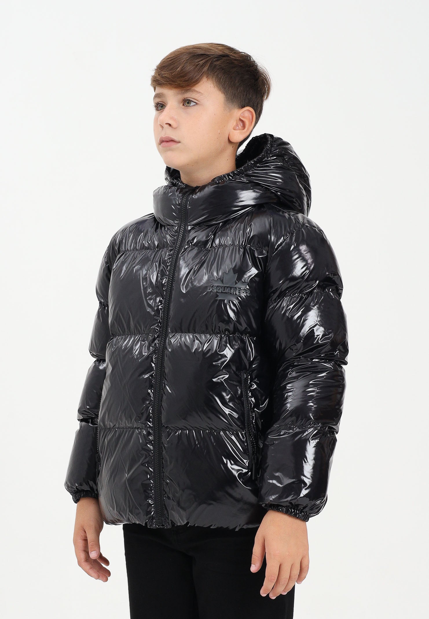 DSQUARED2 Piumino nero per donna, ragazzi e bambini con logo Maple Leaf DQ3042D0ADY DQ900 DSQUARED2