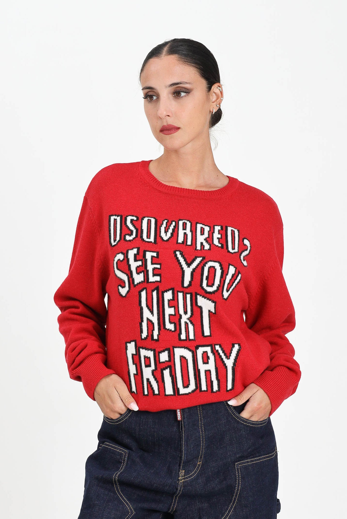 DSQUARED2 Maglioncino girocollo rosso per donna, ragazzi e bambini con lettering DQ3067D0AFE DQ423 DSQUARED2