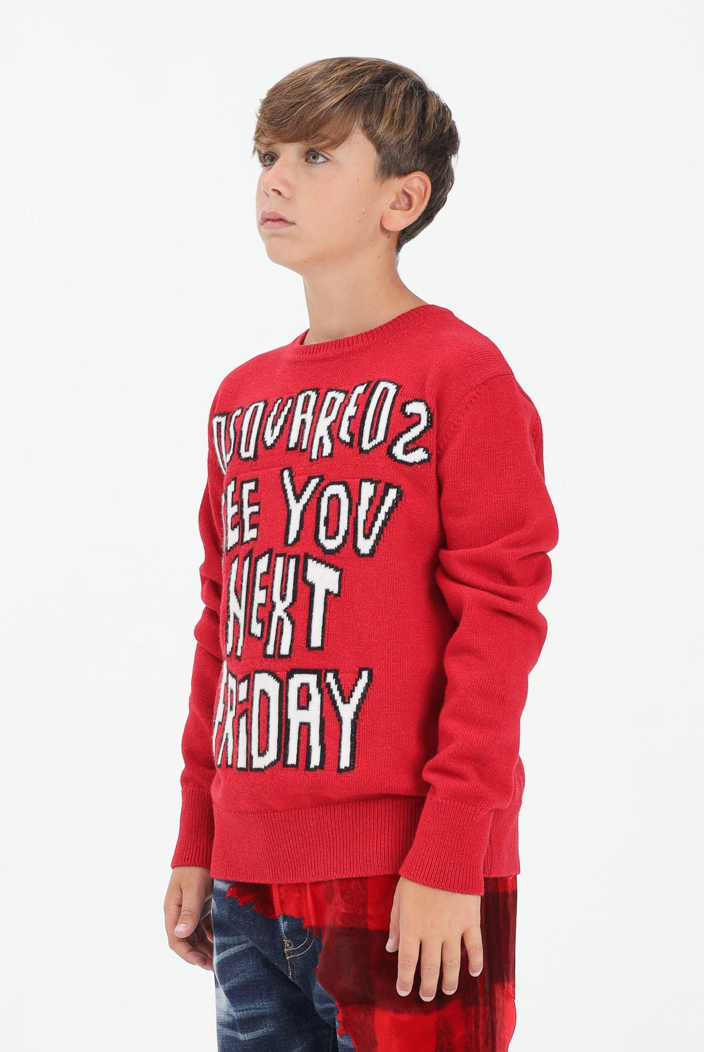 DSQUARED2 Maglioncino girocollo rosso per donna, ragazzi e bambini con lettering DQ3067D0AFE DQ423 DSQUARED2