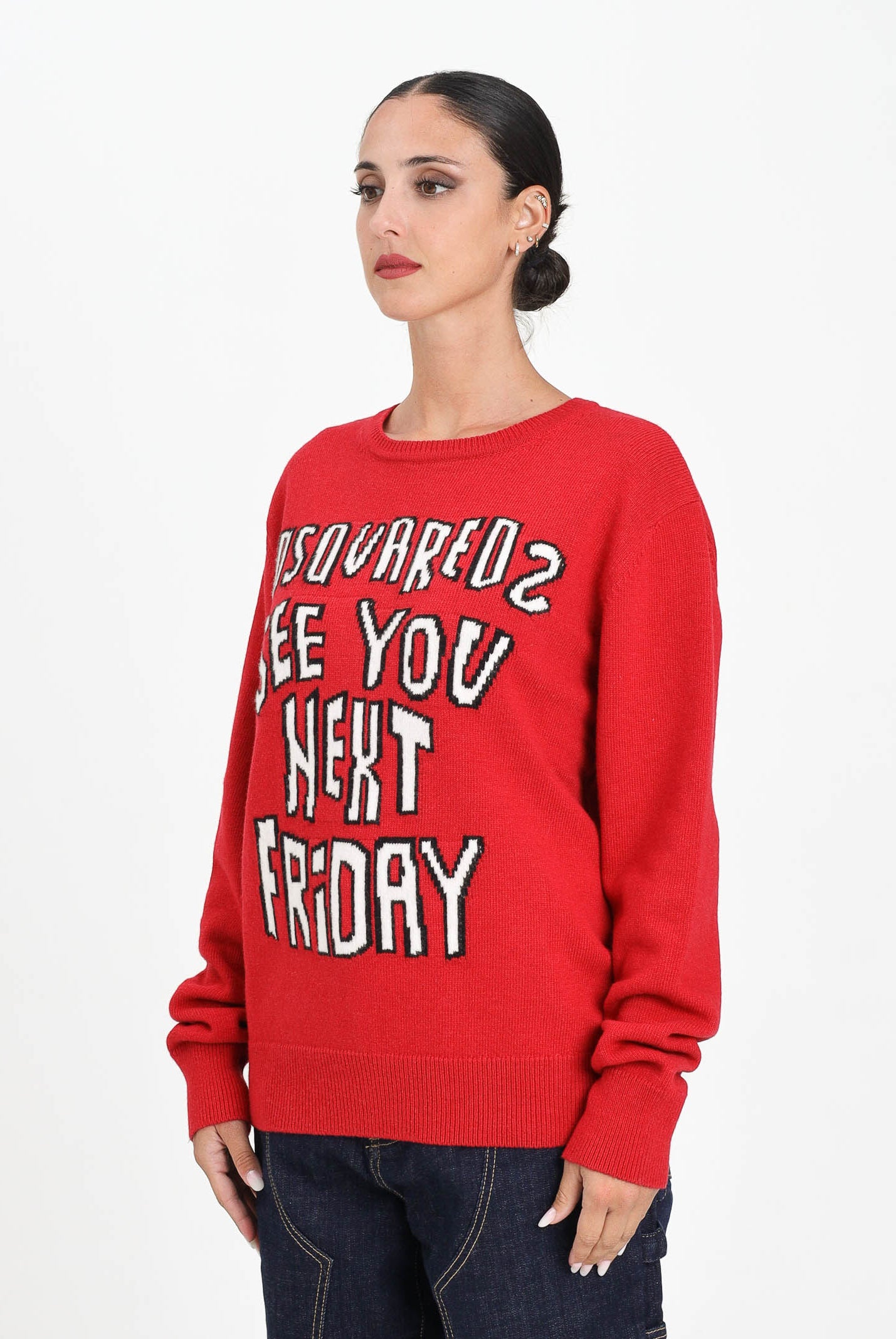 DSQUARED2 Maglioncino girocollo rosso per donna, ragazzi e bambini con lettering DQ3067D0AFE DQ423 DSQUARED2