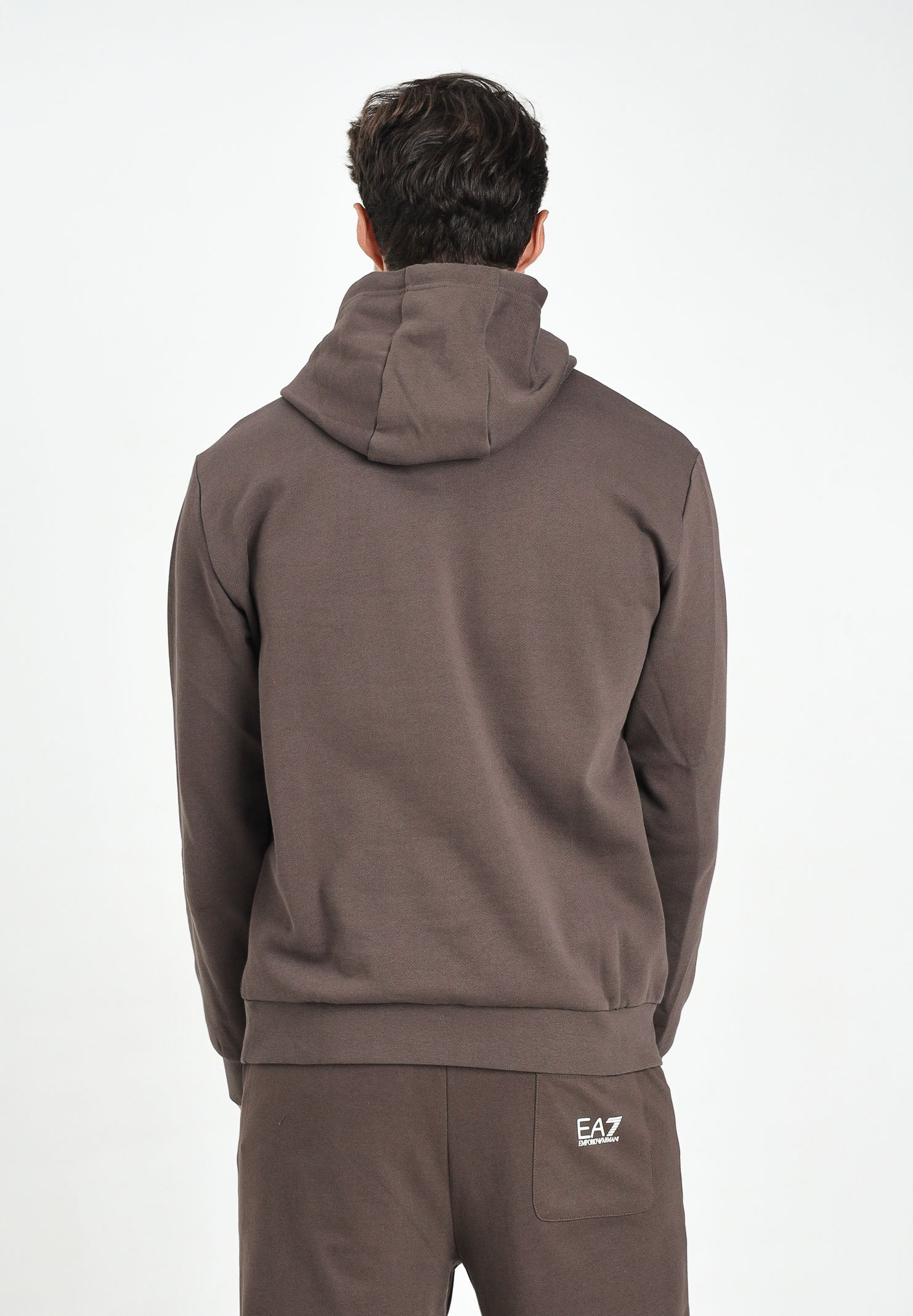 EA7 Felpa con cappuccio marrone da uomo caratterizzata da stampa logo 7M000570AF10377 U6063 EA7