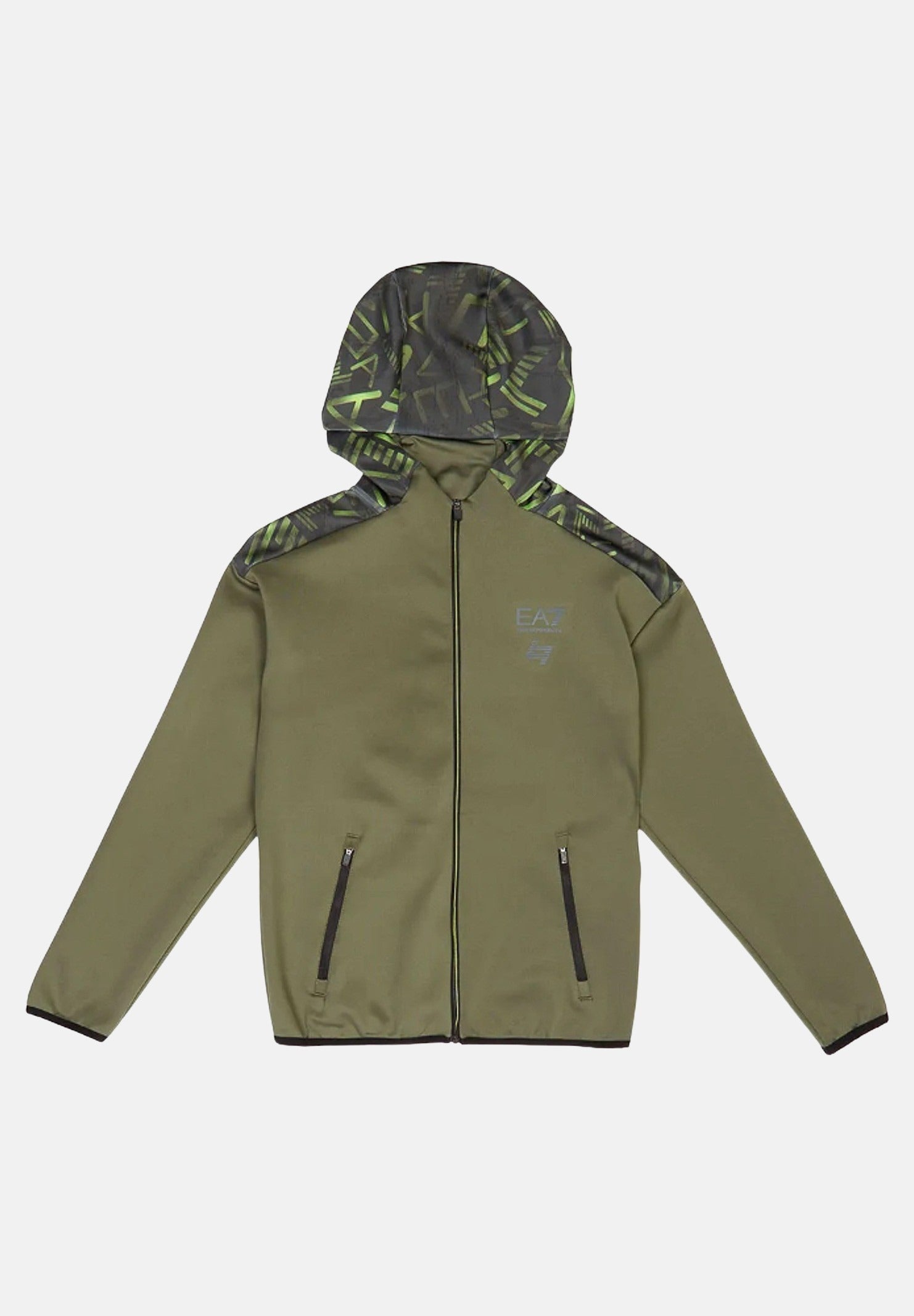 EA7 Felpa con zip verde oliva da bambino impreziosita da inserti con logo all-over 7B000146AF17999 U8100 EA7