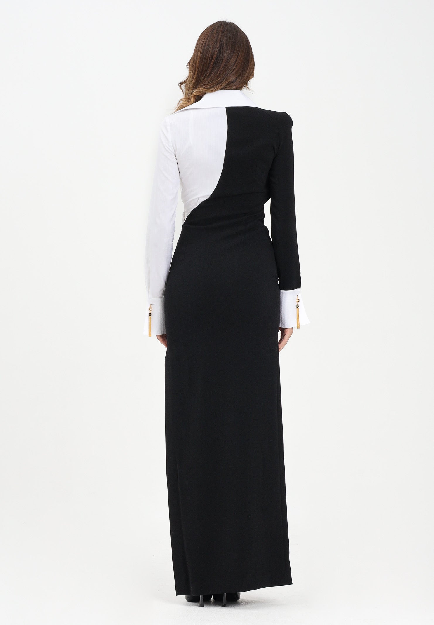 ELISABETTA FRANCHI Abito lungo nero e bianco da donna con dettagli camicia ABR0557E2 222 ELISABETTA FRANCHI