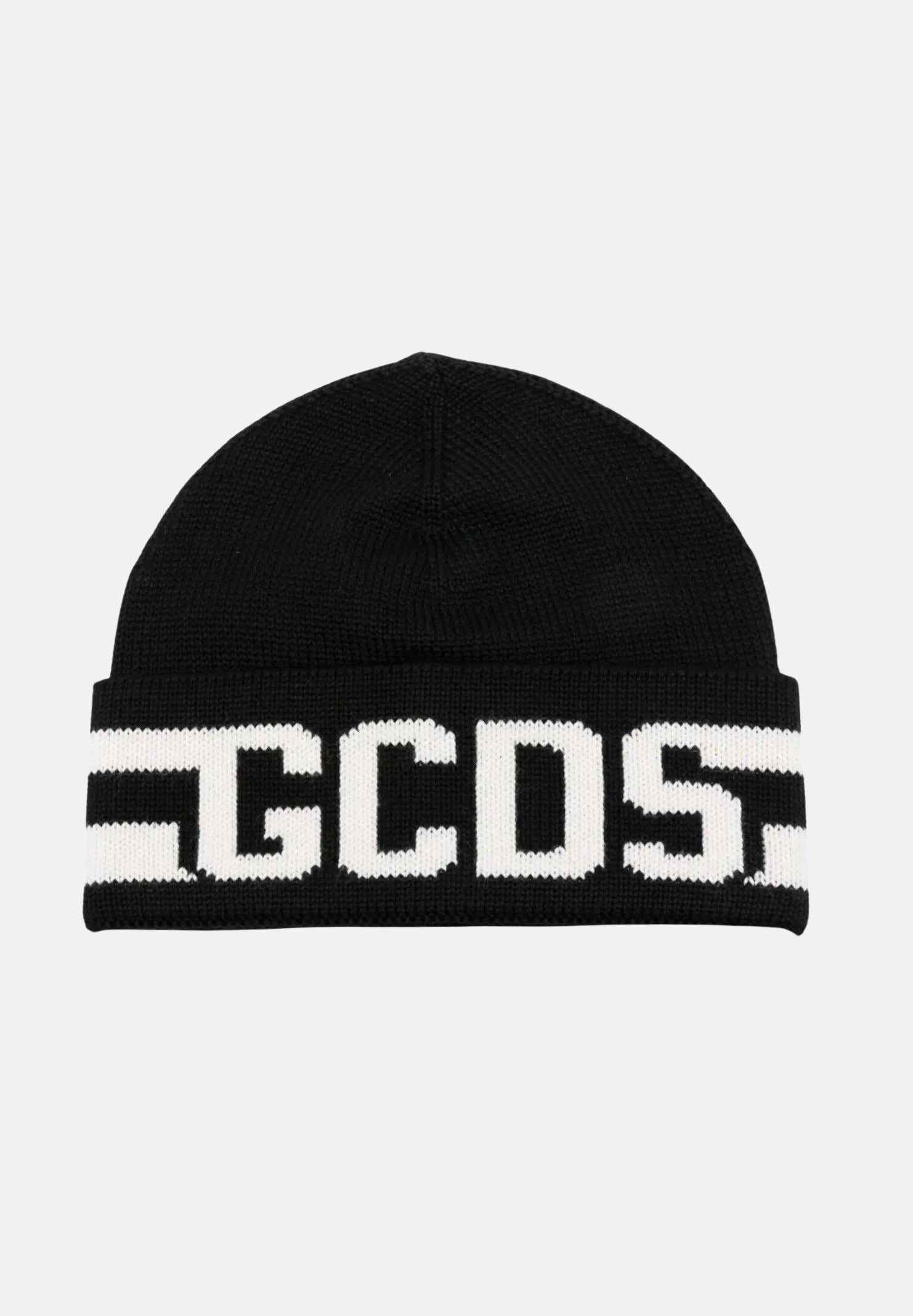 GCDS Berretto di lana nero per uomo e donna con logo B2CU5818AL9 99 GCDS