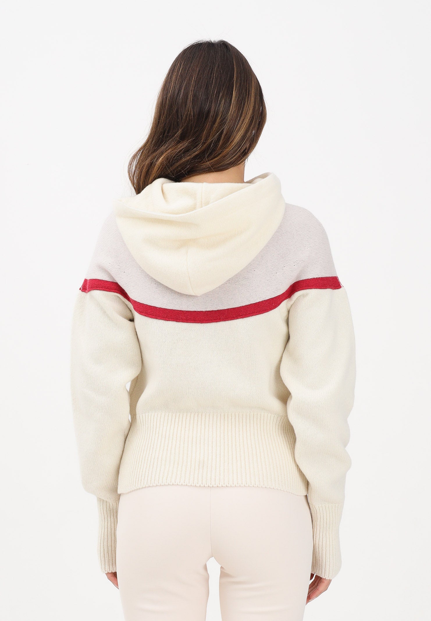 GCDS Maglia con cappuccio panna da donna caratterizzata da maxi logo GCDS B2CW1918KI9 15 GCDS