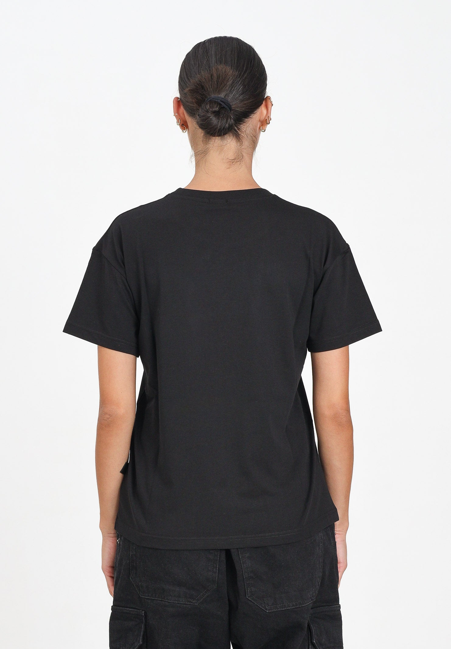 GCDS T-shirt a manica corta nera per donna e bambina con stampa glitterata TI AMO GCDS B2JW2335BA3 99 GCDS
