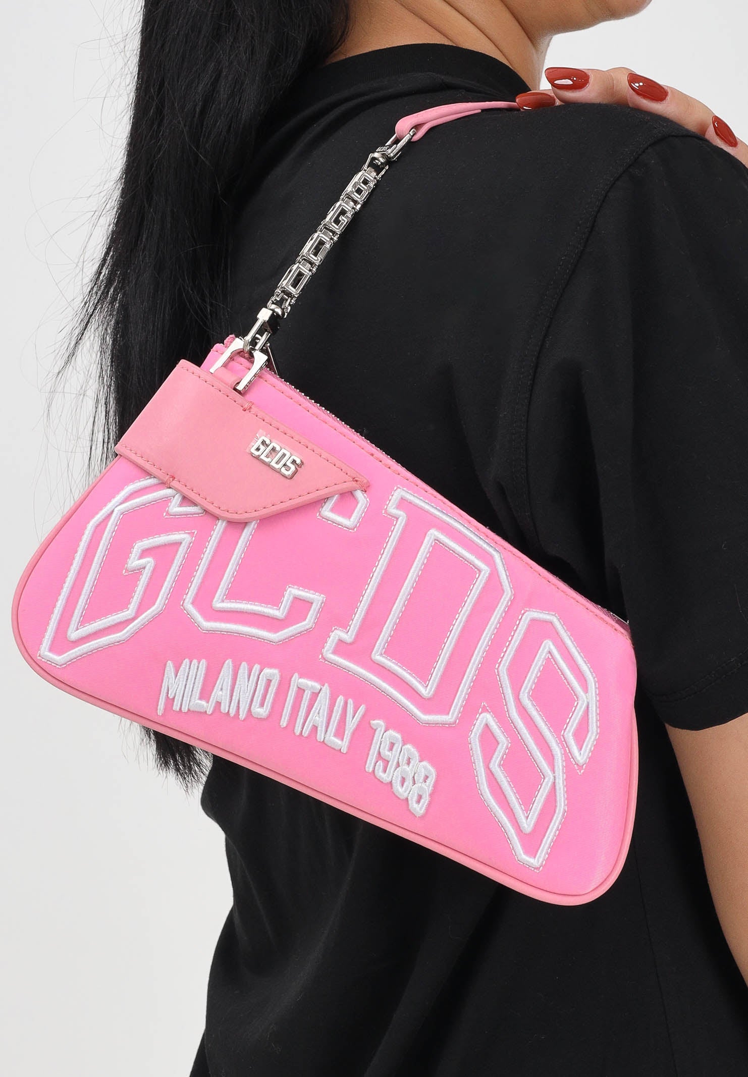 GCDS Borsa a spalla rosa da donna con logo GCDSMCN001 50 GCDS