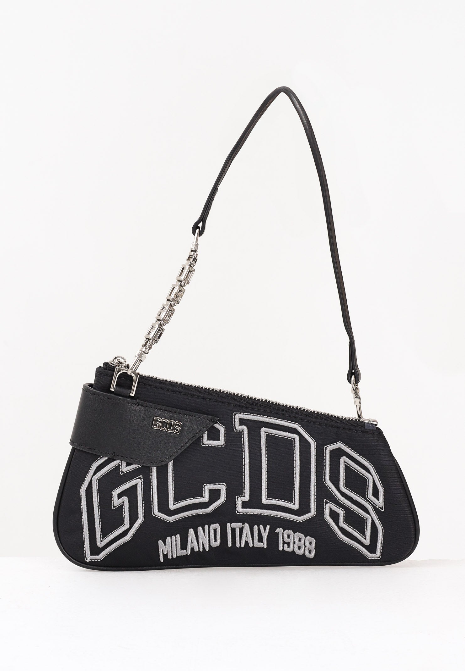 GCDS Borsa a spalla nera da donna con logo GCDSMCN001 99 GCDS