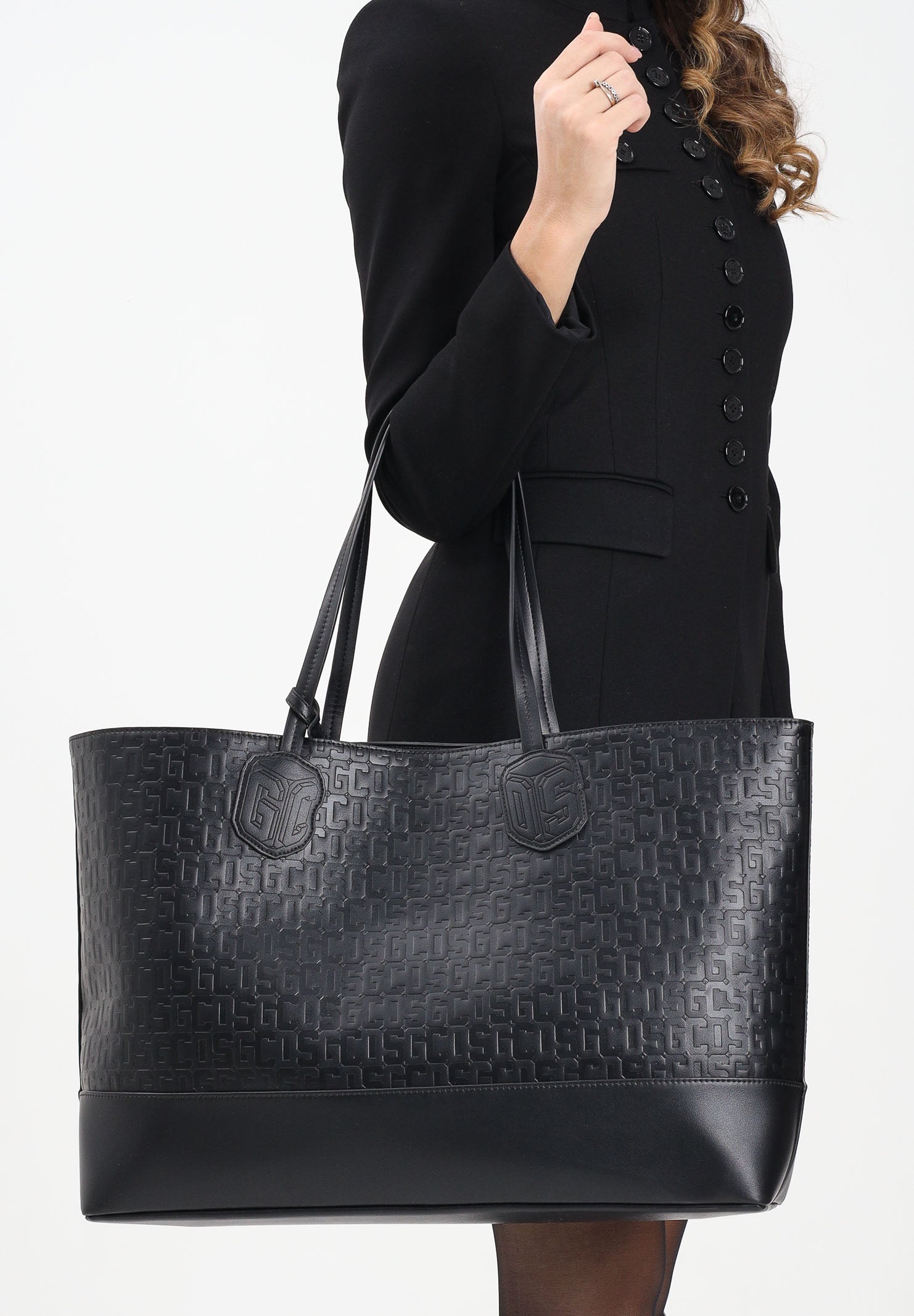 GCDS Shopper nera da donna con pattern logo GCDSMD001 99 GCDS